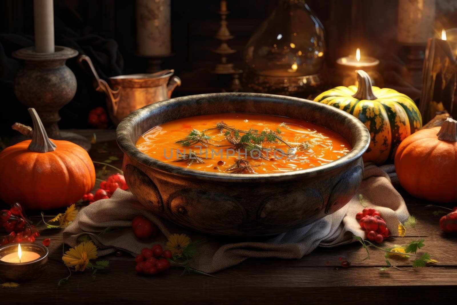 Pumpkin soup. Healthy hot plate. Generate Ai