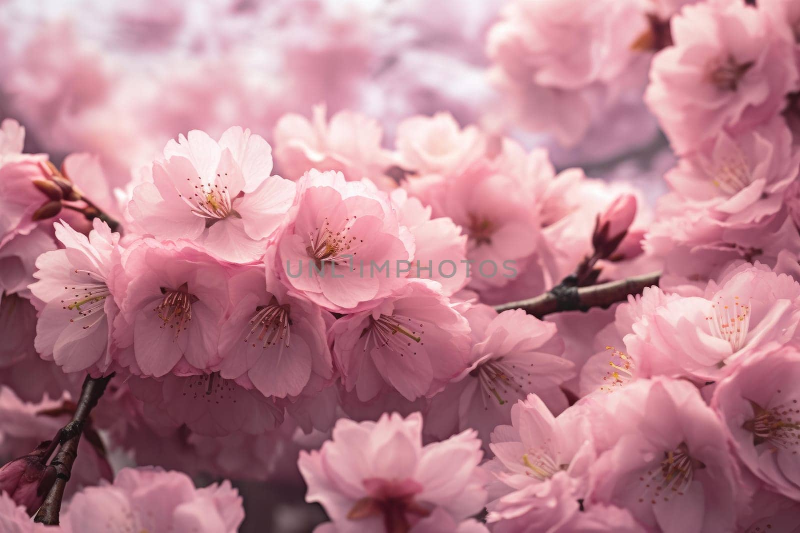 Fragrant Pink cherry blossom. Garden nature season. Generate Ai