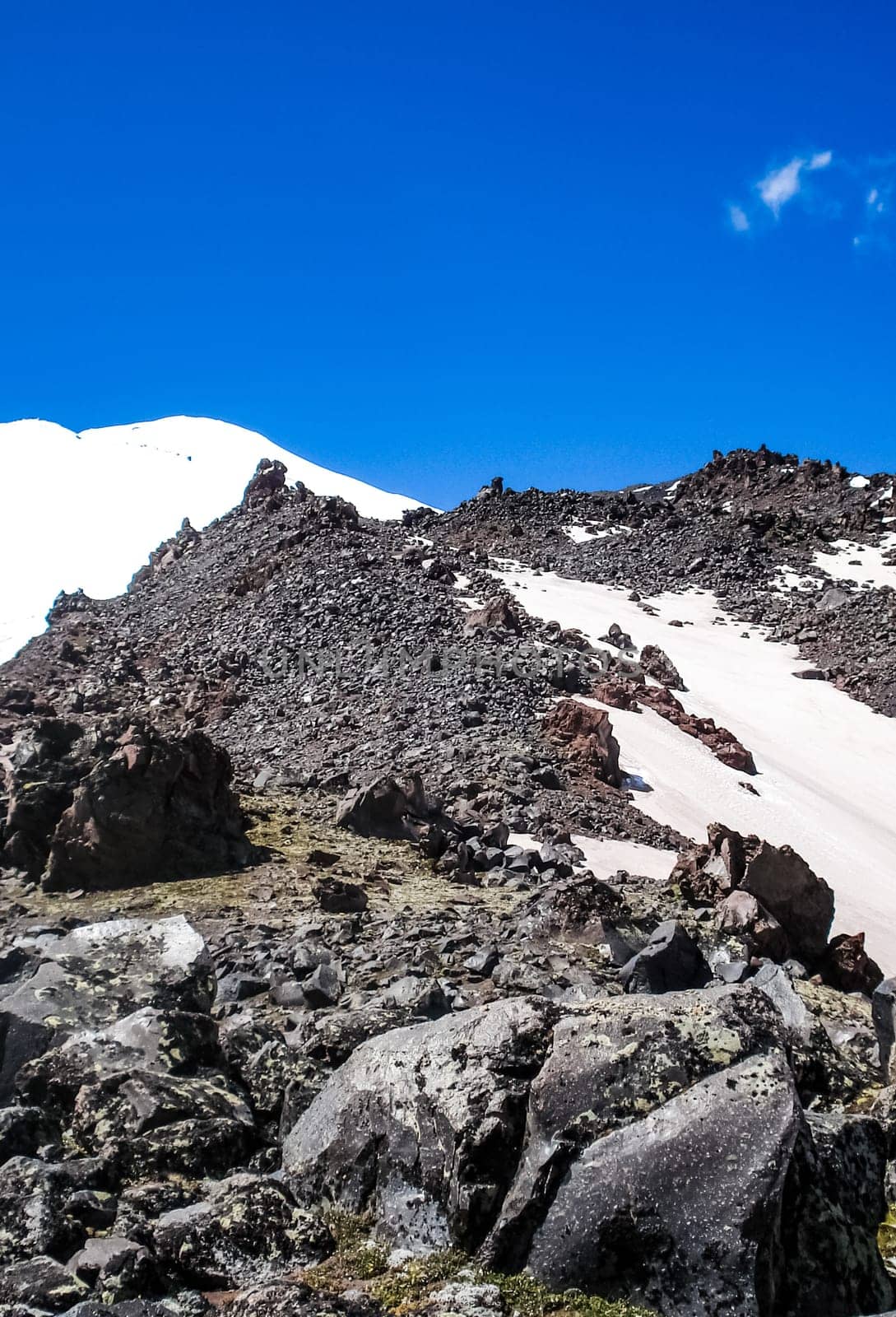 Mountain landscape with snow. Snow in the mountains. Mountain landscape.