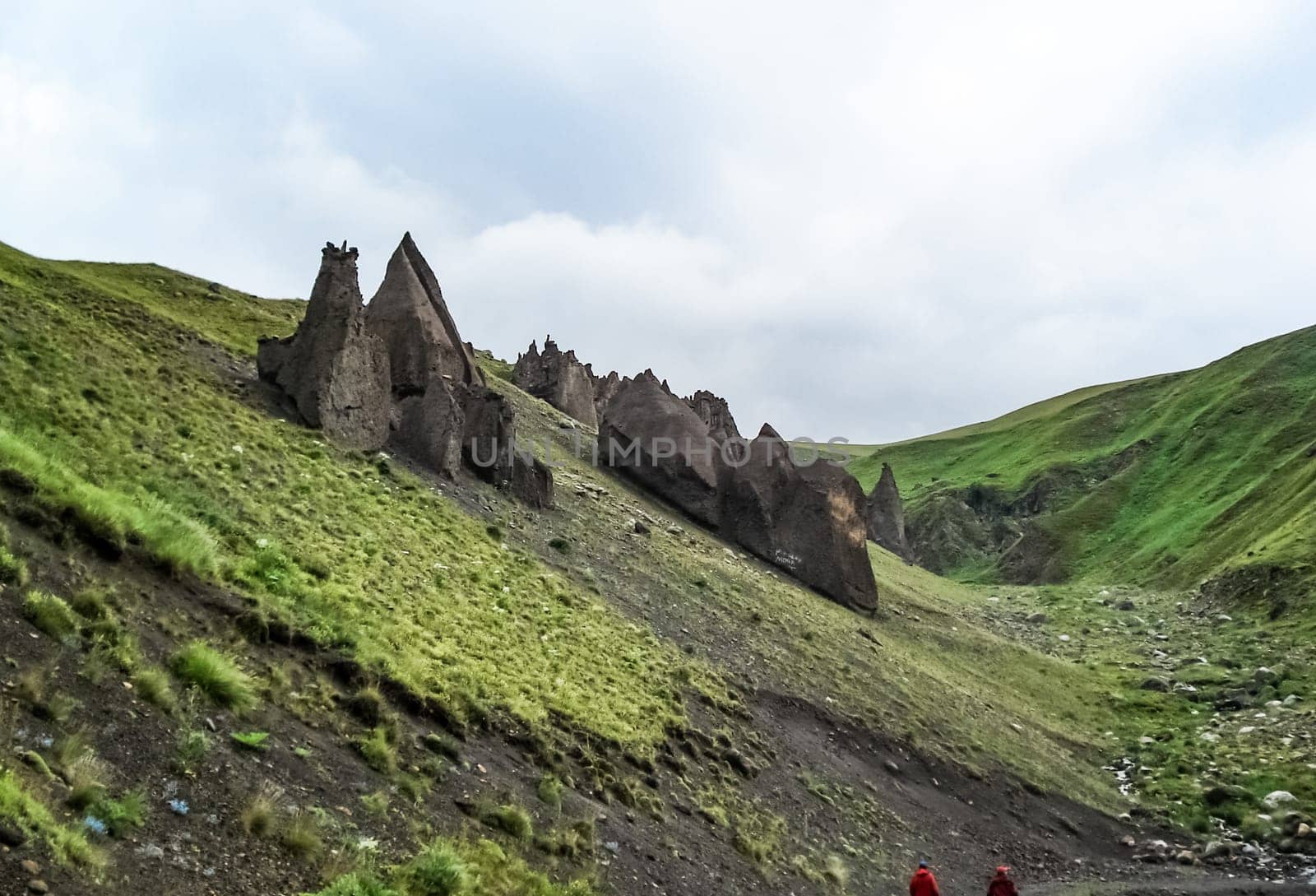 Mountain landscape with grass in the hills. Mountain landscape. Mountain vegetation.