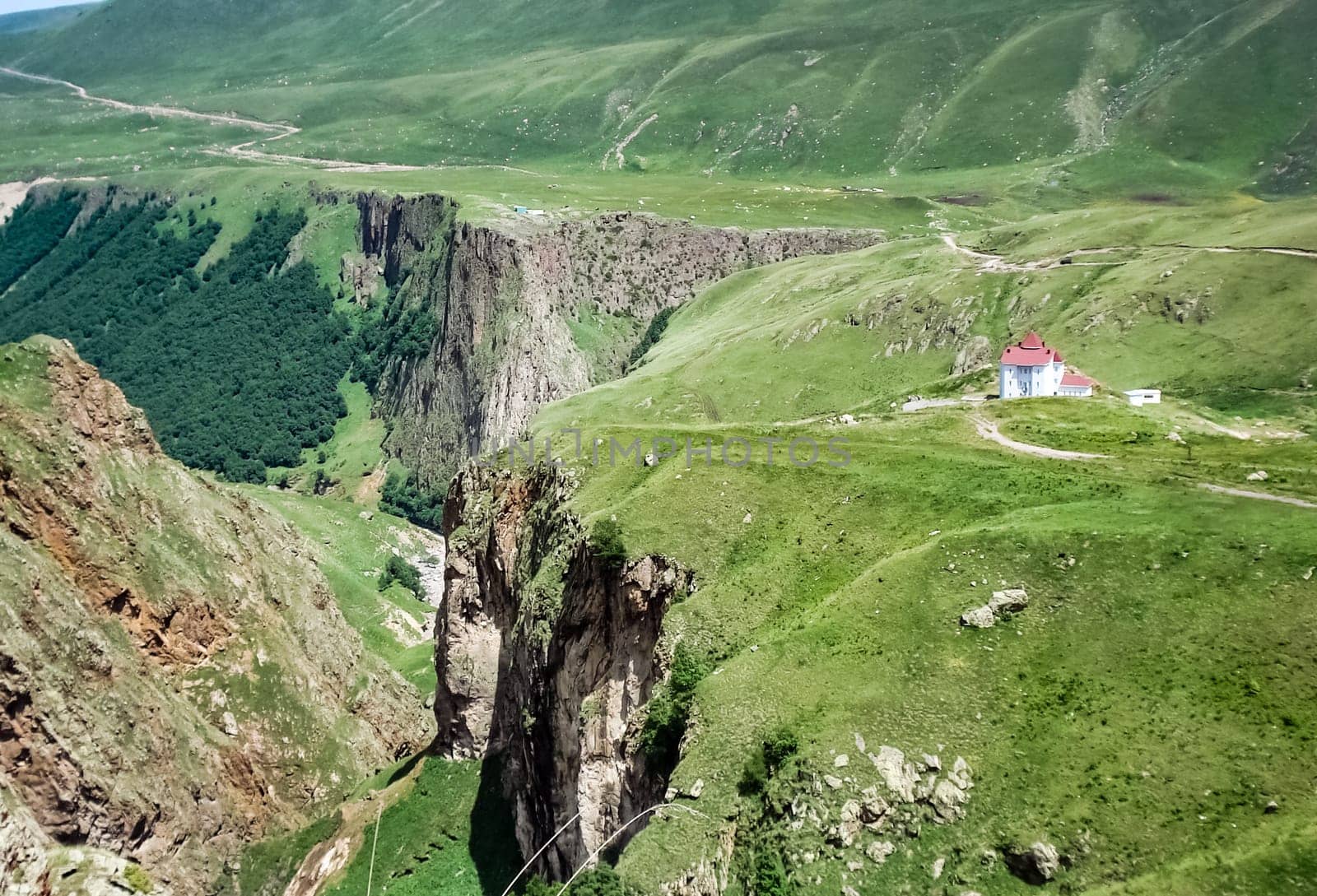 Mountain landscape with grass in the hills. Mountain landscape. Mountain vegetation.