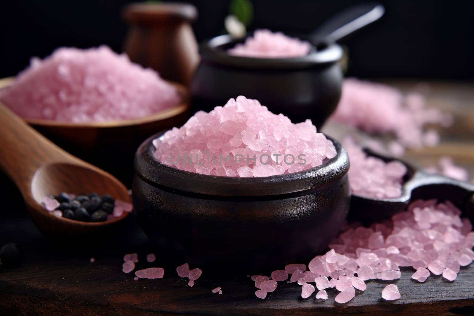 Colorful Pink black salt on background. Kitchen cooking natural spice cuisine. Generate Ai