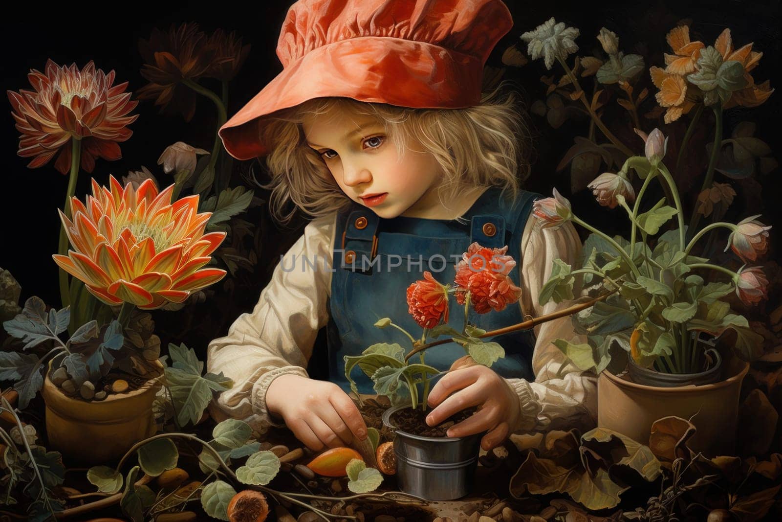 Planting flowers. Frame care nature. Generate Ai