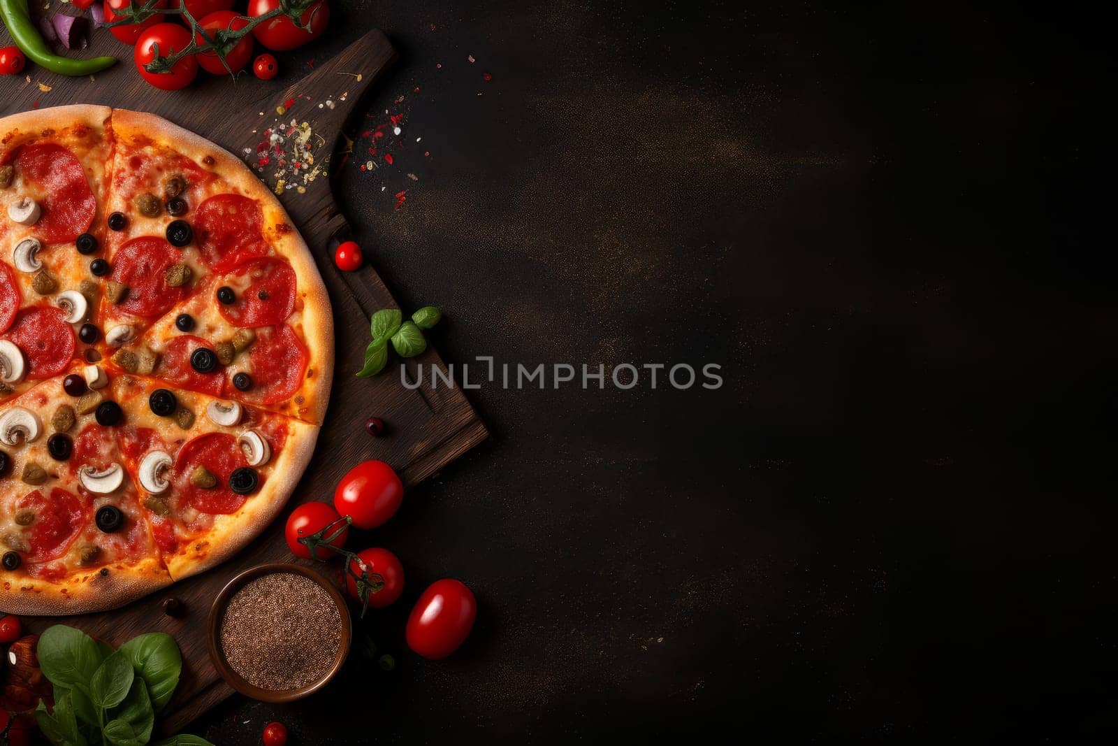 Realistic Pizza mockup background. Menu salami. Generate Ai