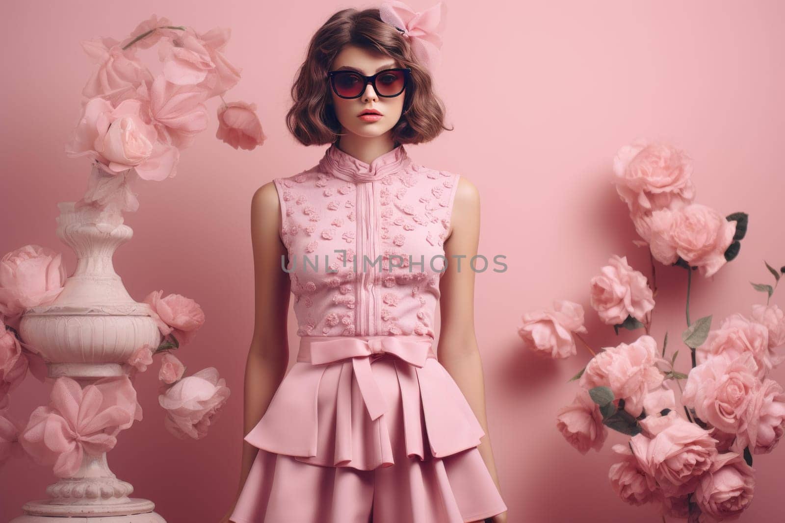Pink summer clothes. Casual pink girl. Generate Ai