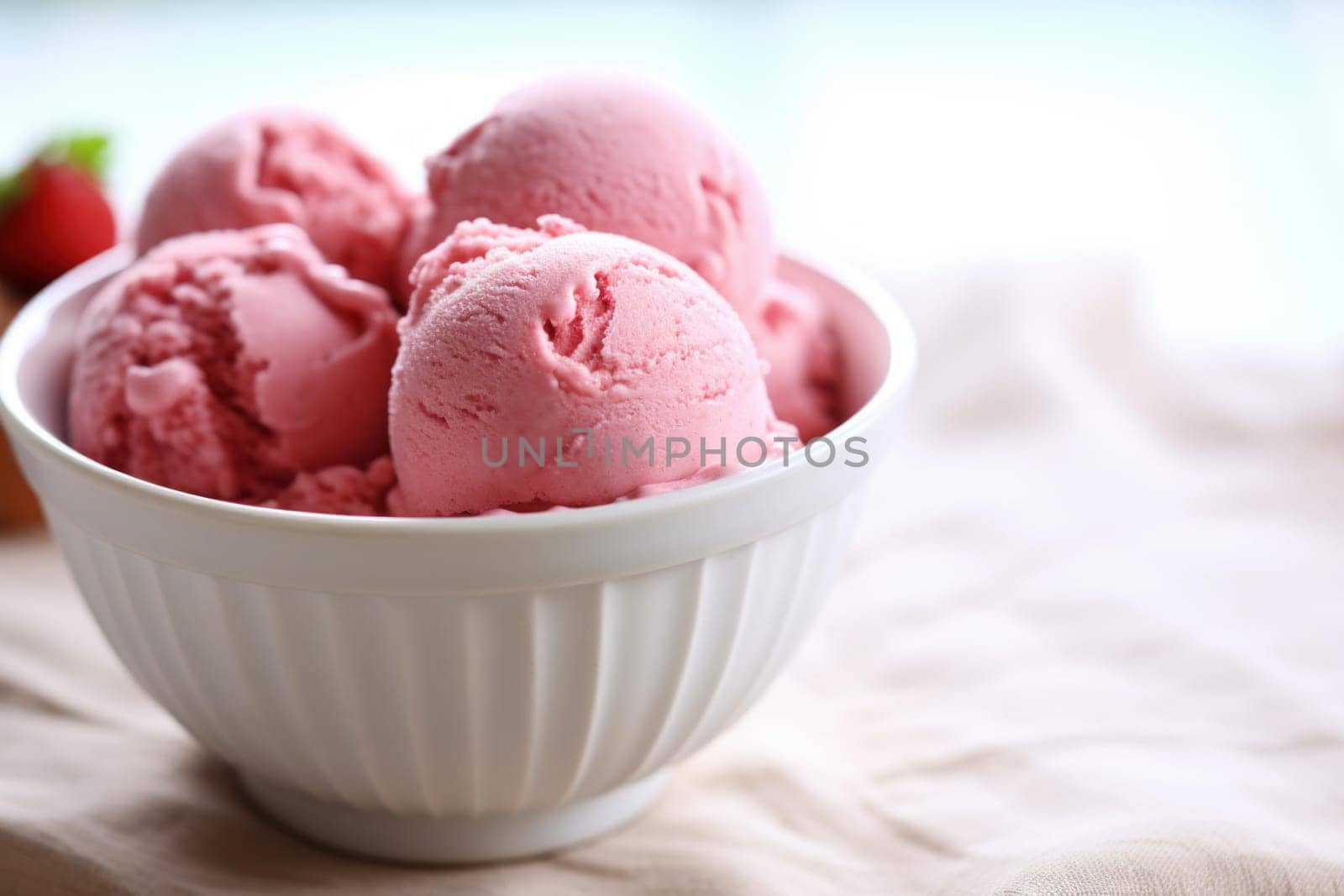 Creamy Pink ice cream ball. Food summer. Generate Ai