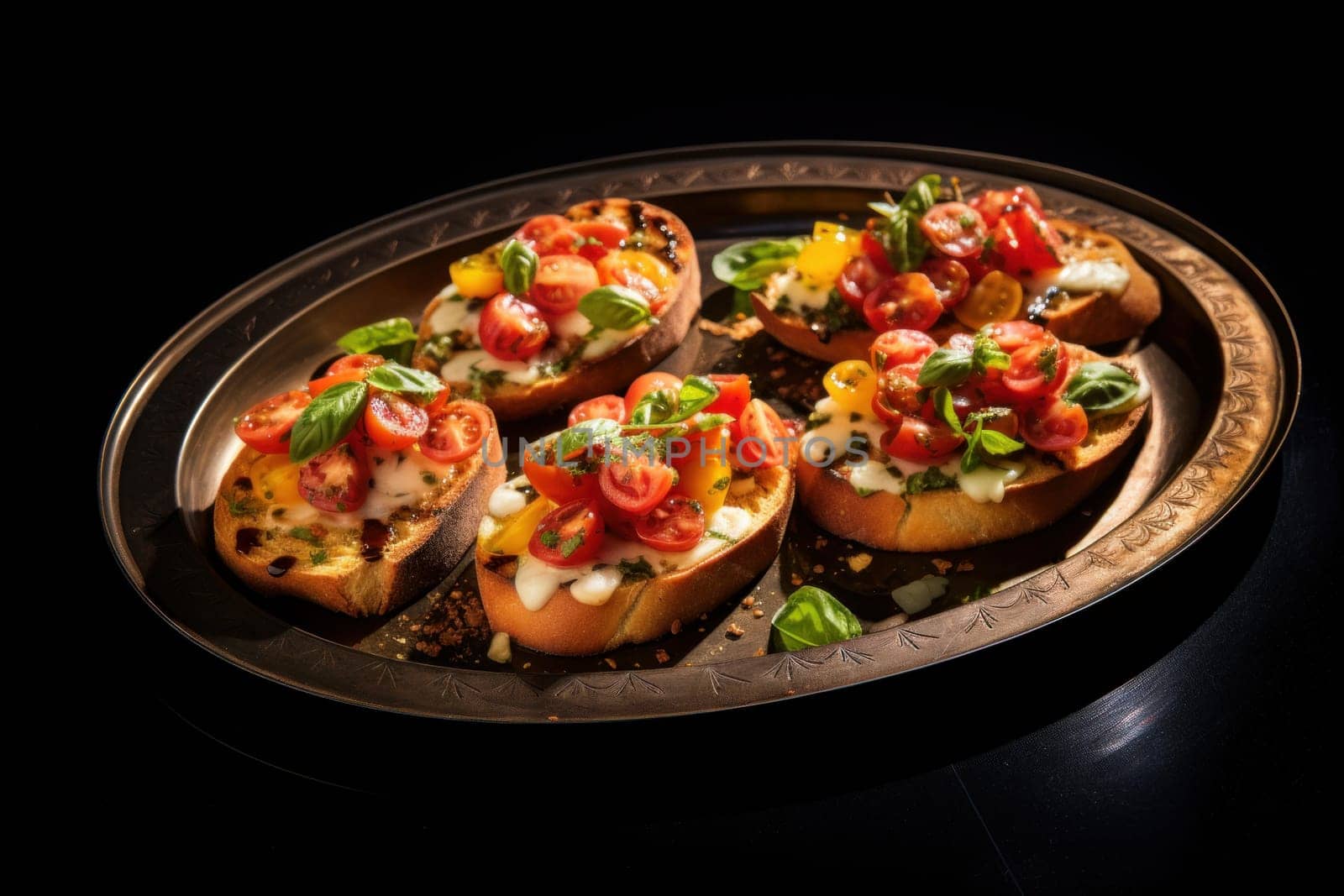 Vibrant Plate bruschetta. Rustic dinner snack. Generate Ai
