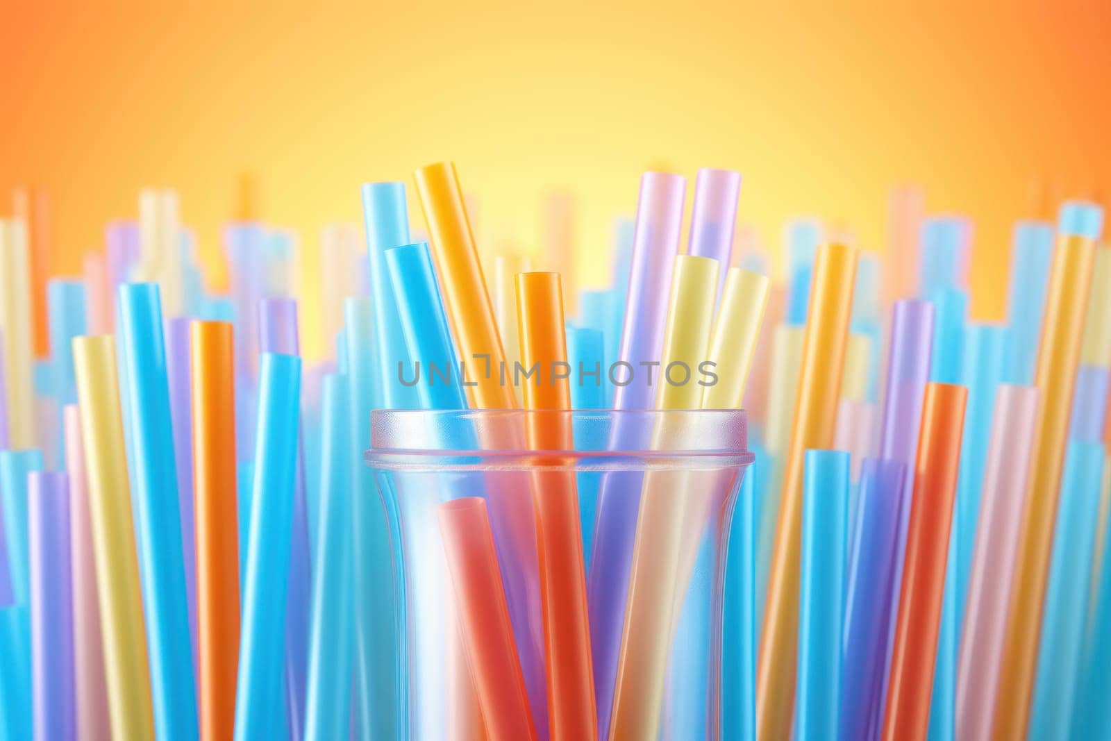 Plastic straw cocktail day vertical banner. Fun design. Generate Ai