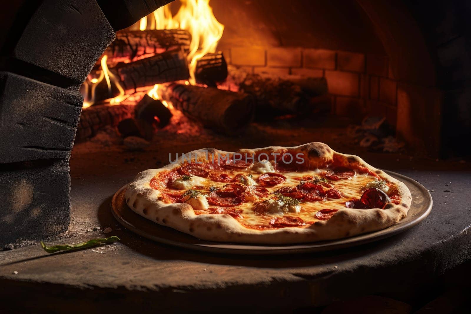 Hearty Pizza oven food. Cuisine cooking. Generate Ai