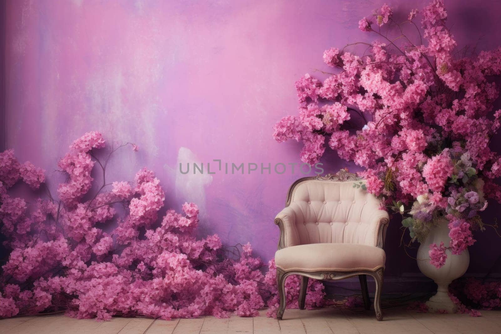 Contrasting Pink wall purple. Old door paint. Generate Ai