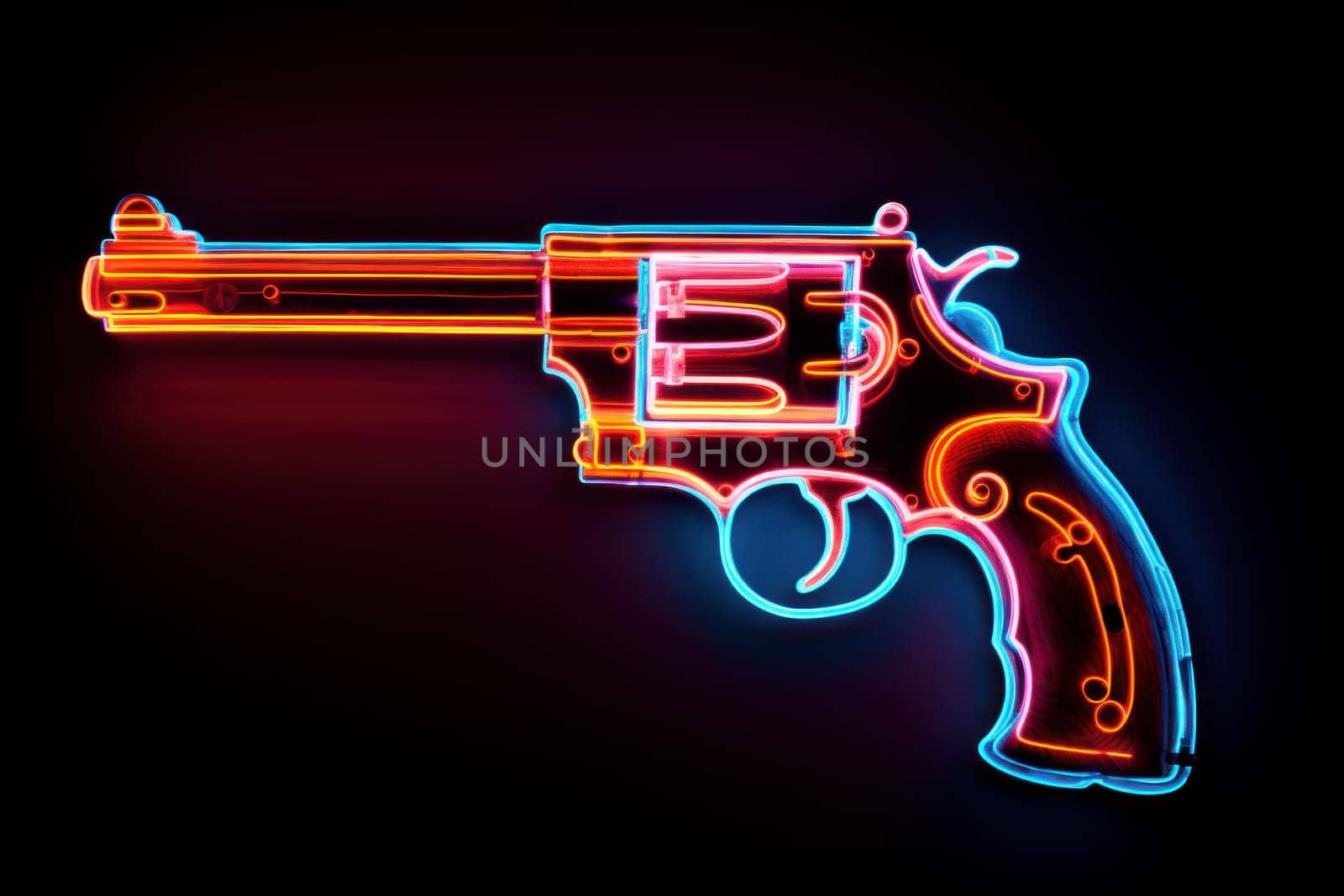 Luminescent Neon pistol gun. Future glow design. Generate Ai
