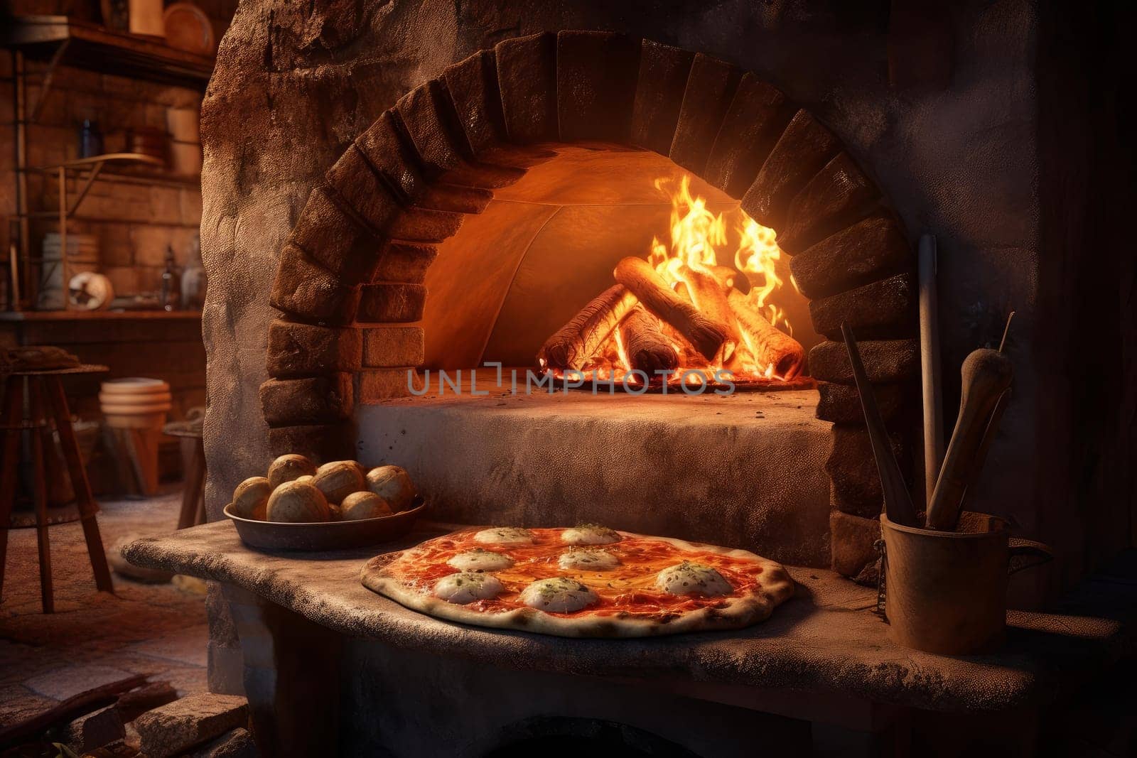Tasty oven pizza. Cuisine cooking. Generate Ai