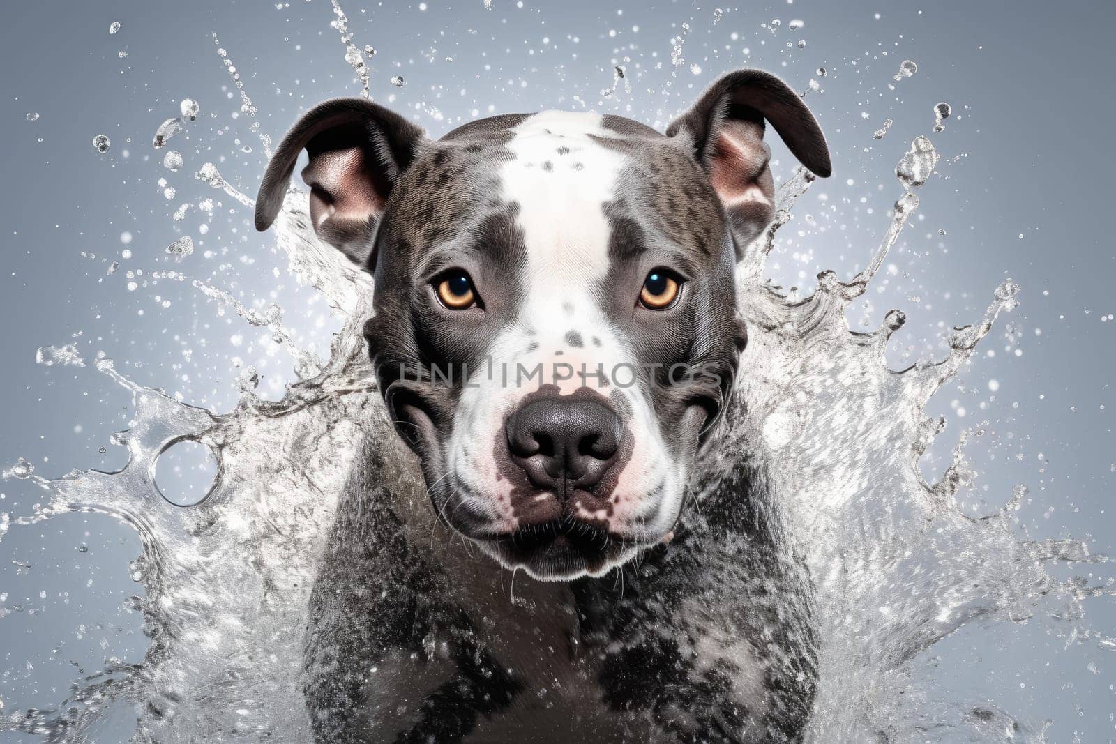 Vibrant Pitbull splash. Animal art. Generate Ai