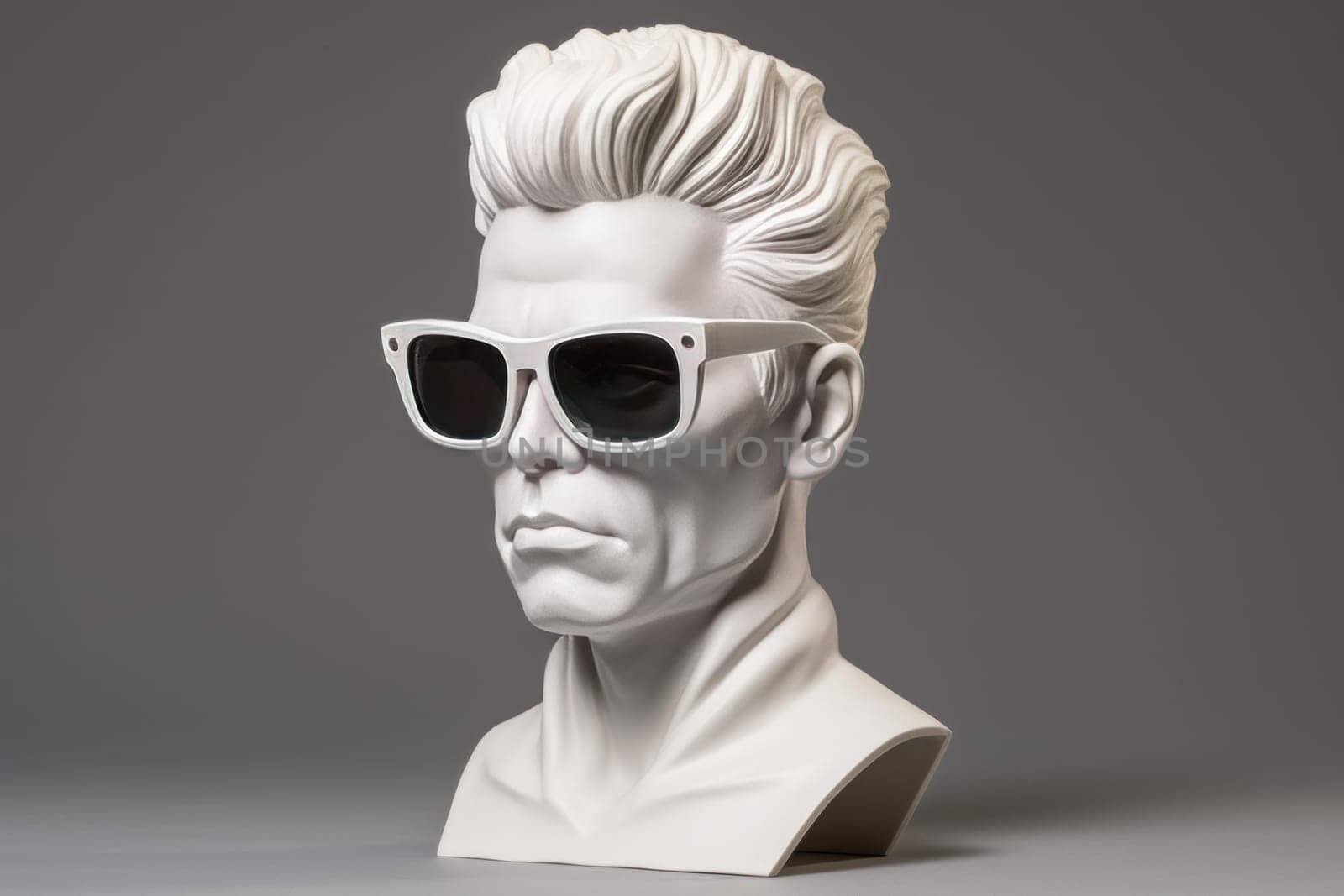 Enigmatic Plaster head with sunglasses. Creative stone. Generate Ai
