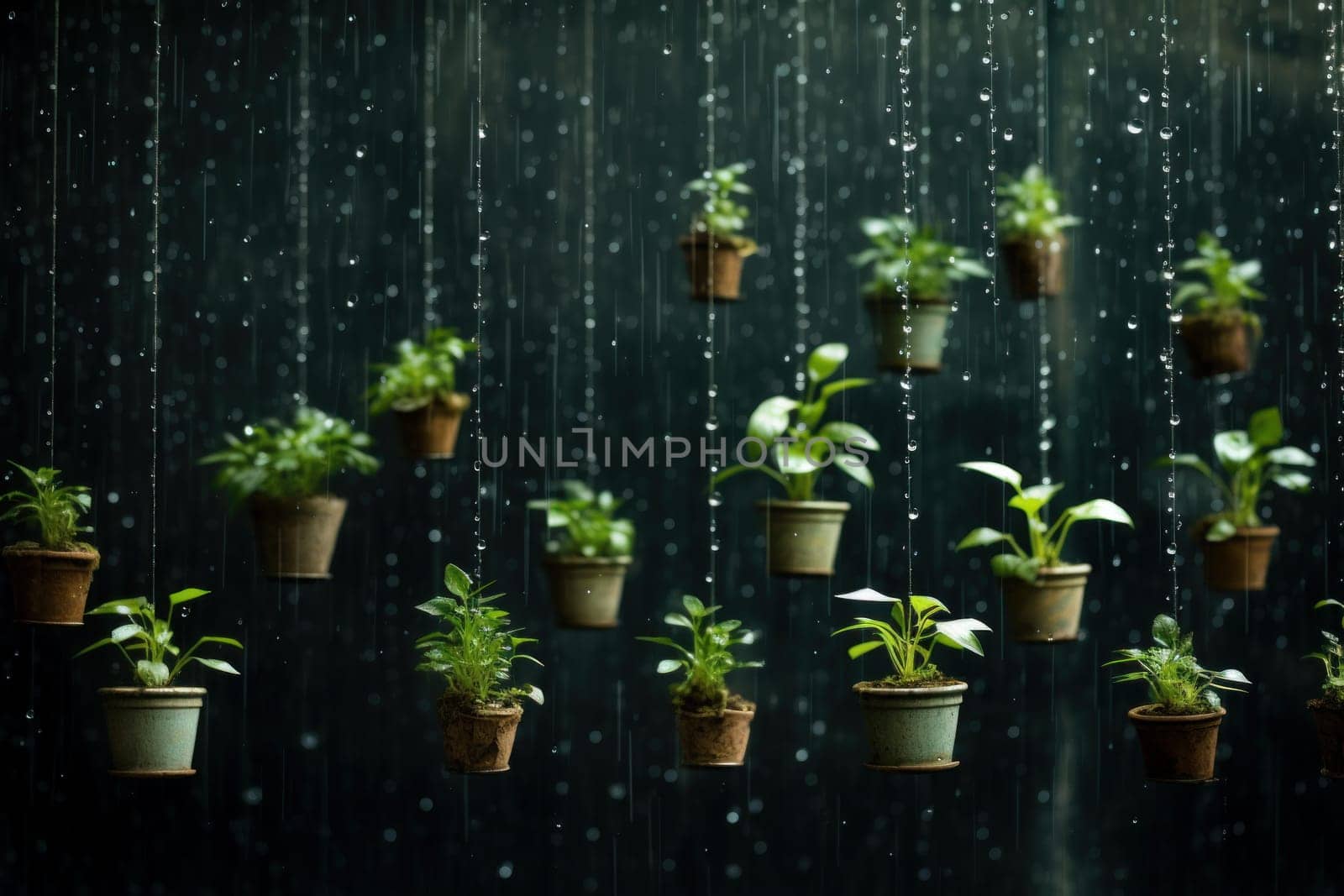 Plant growing rain. Nature seed drop. Generate Ai
