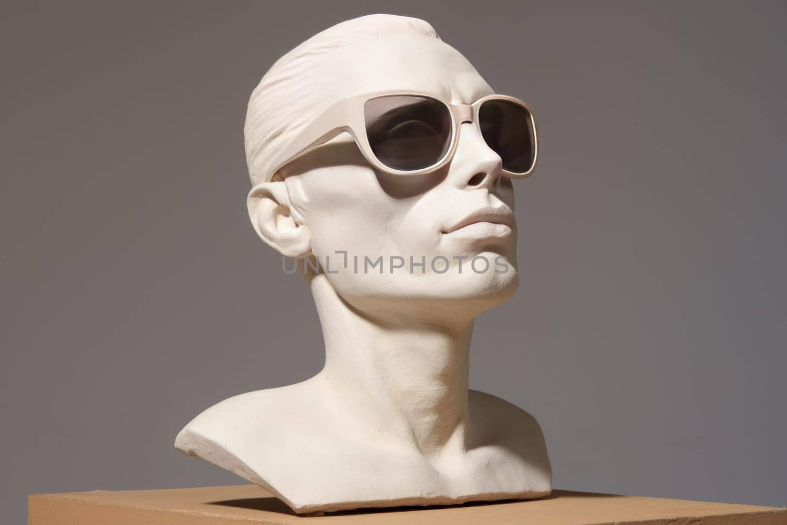 Stylish Plaster head with sunglasses. Creative stone. Generate Ai