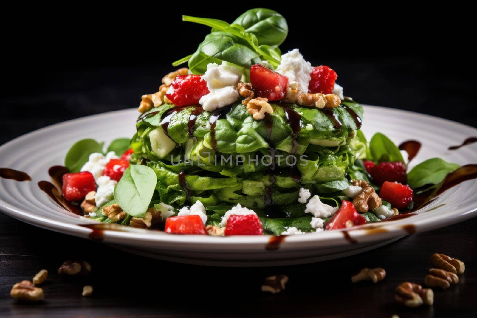 Nutritious Plate spinach salad. Green fresh. Generate Ai