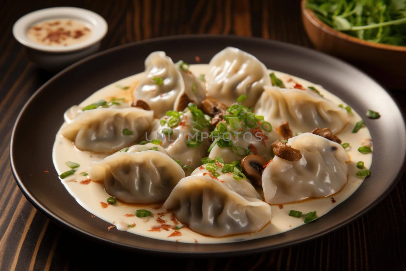 Doughy Plate dumplings. Fresh cuisine snack. Generate Ai