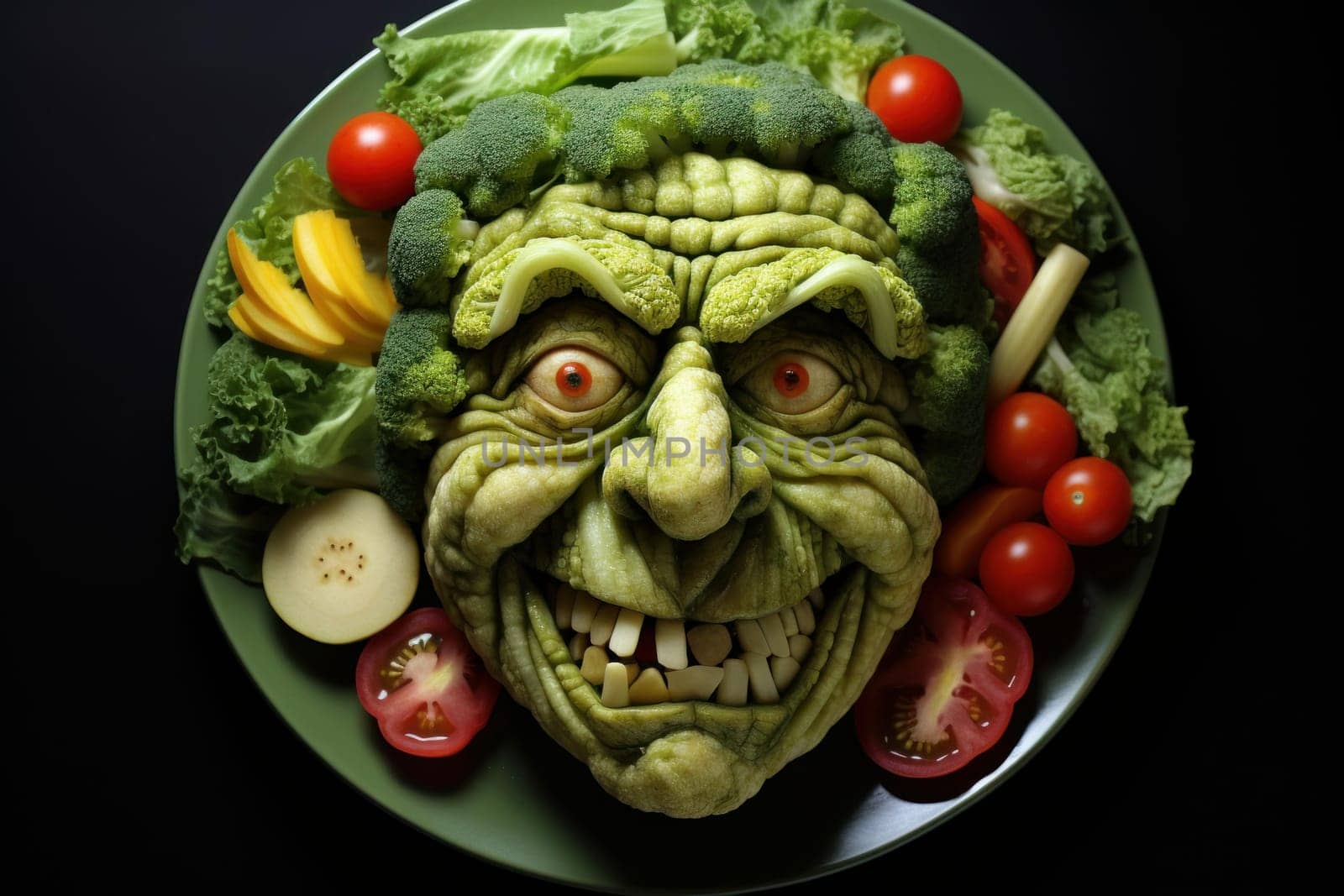 Artistic Plate vegetables face. Cute meal. Generate Ai