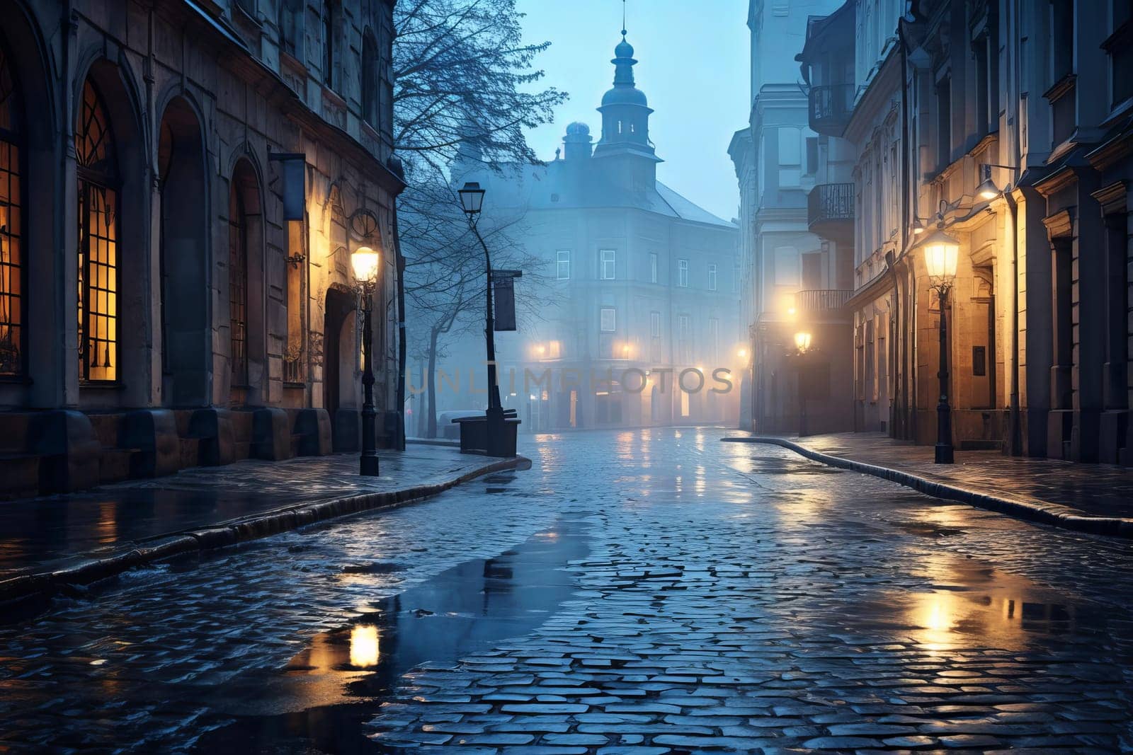 Picturesque Morning street with polish buildings architecture. Old cityscape urban colorful houses. Generate ai
