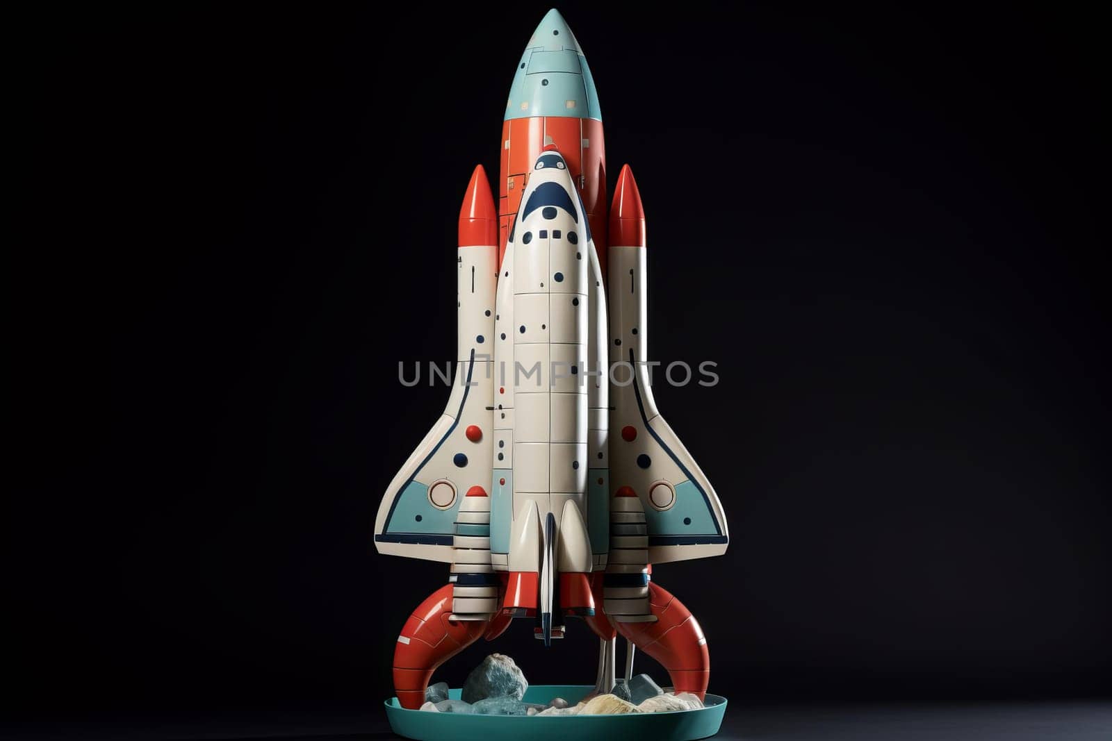 Cerulean white rocket porcelain startup. Space concept. Generate Ai