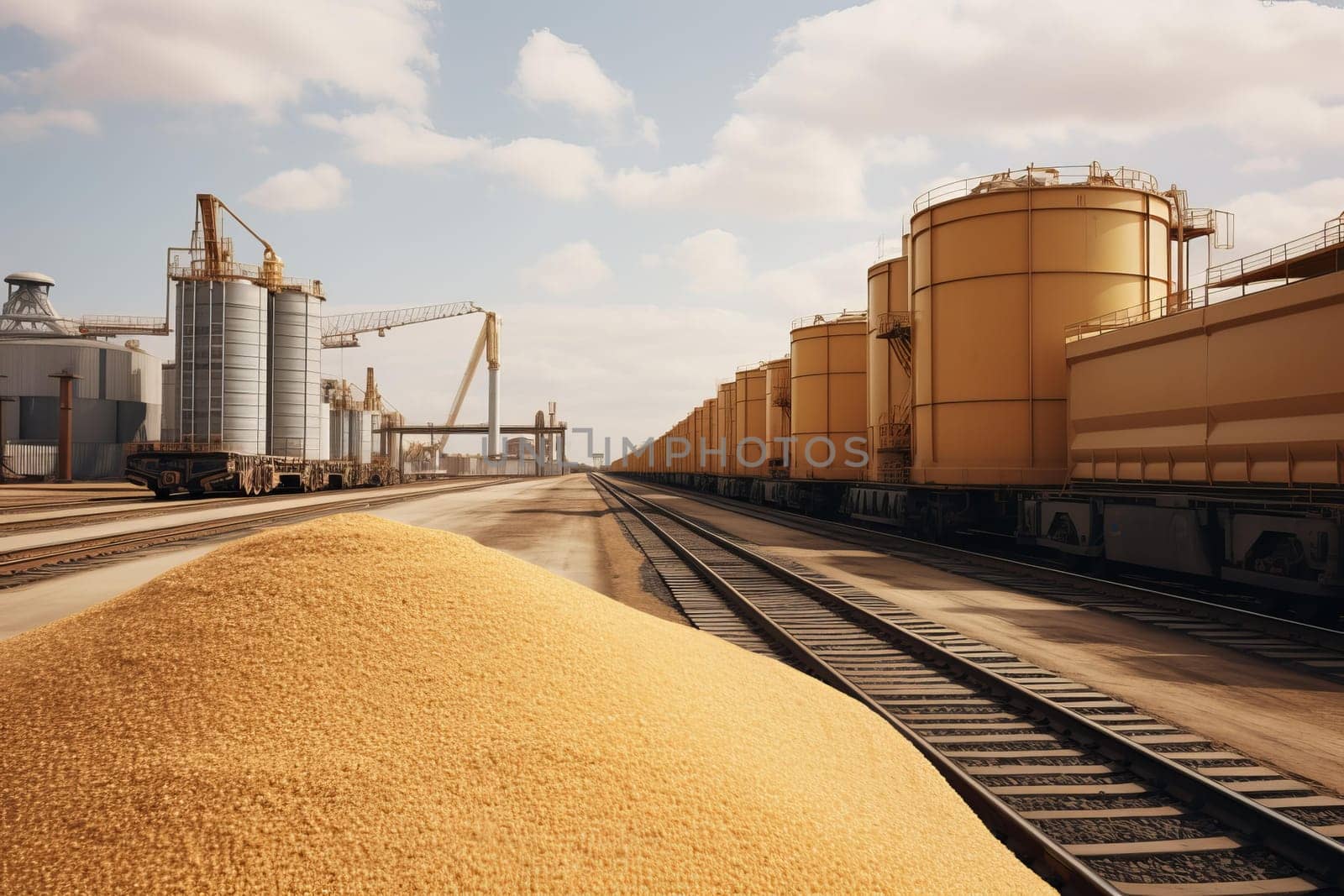 Busy Grain deal port. Cargo food. Generate Ai