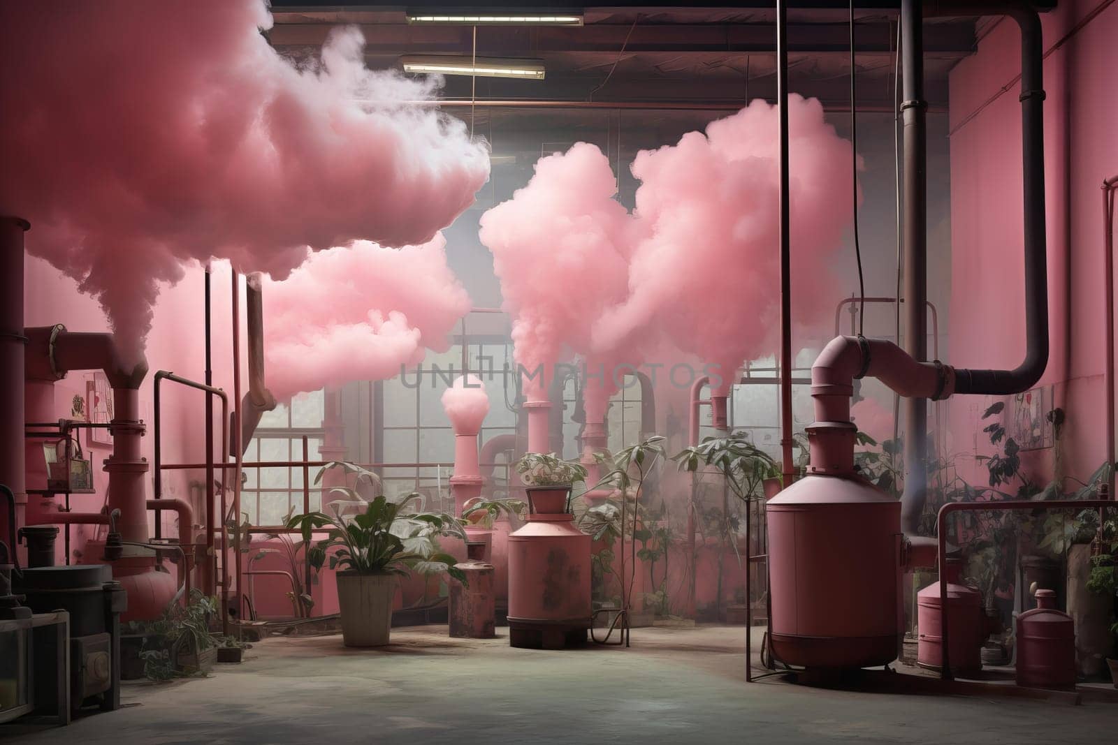Repugnant Polluted air factory. Danger protection. Generate Ai