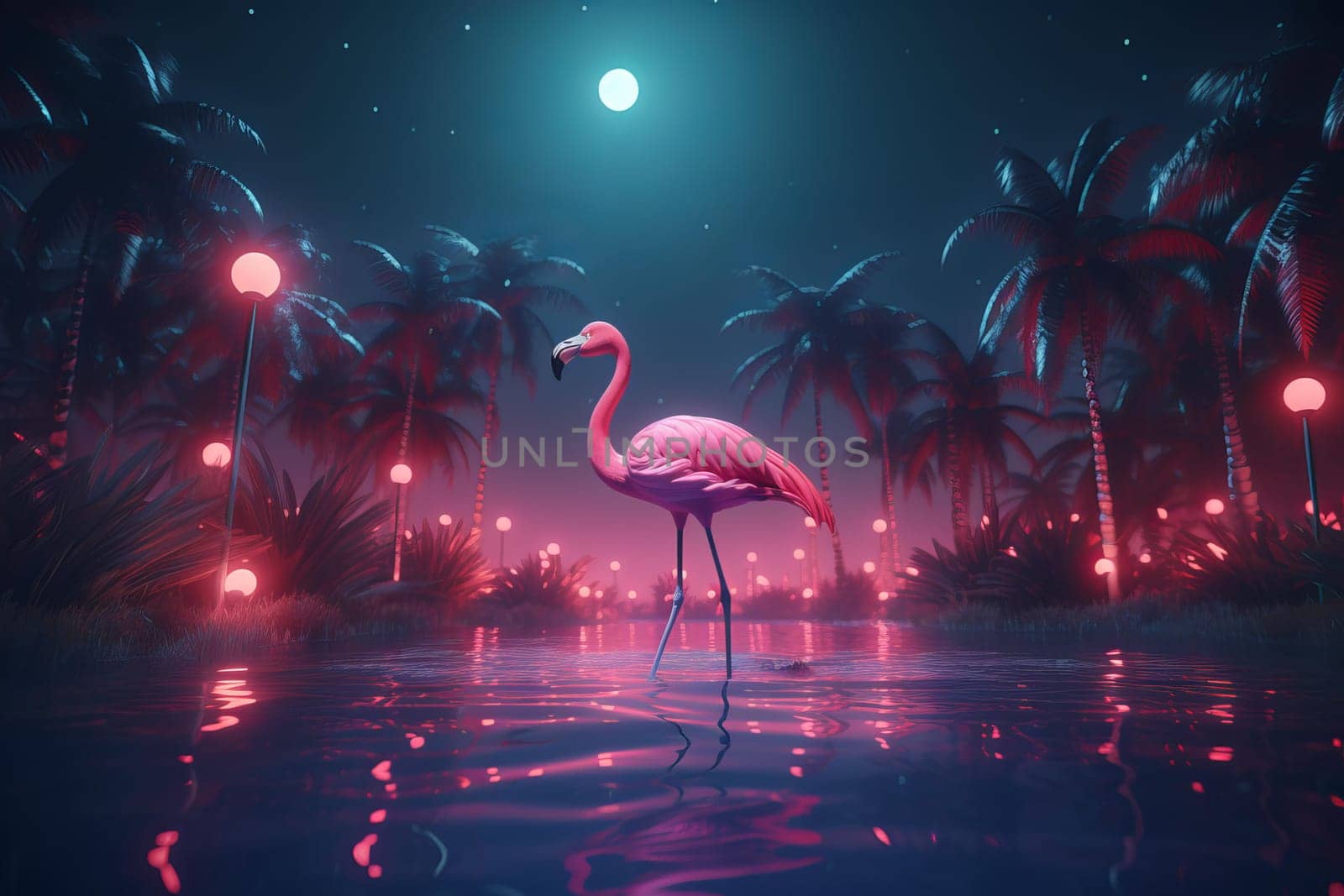Vibrant Pink flamingo. Nature bird summer. Generate Ai