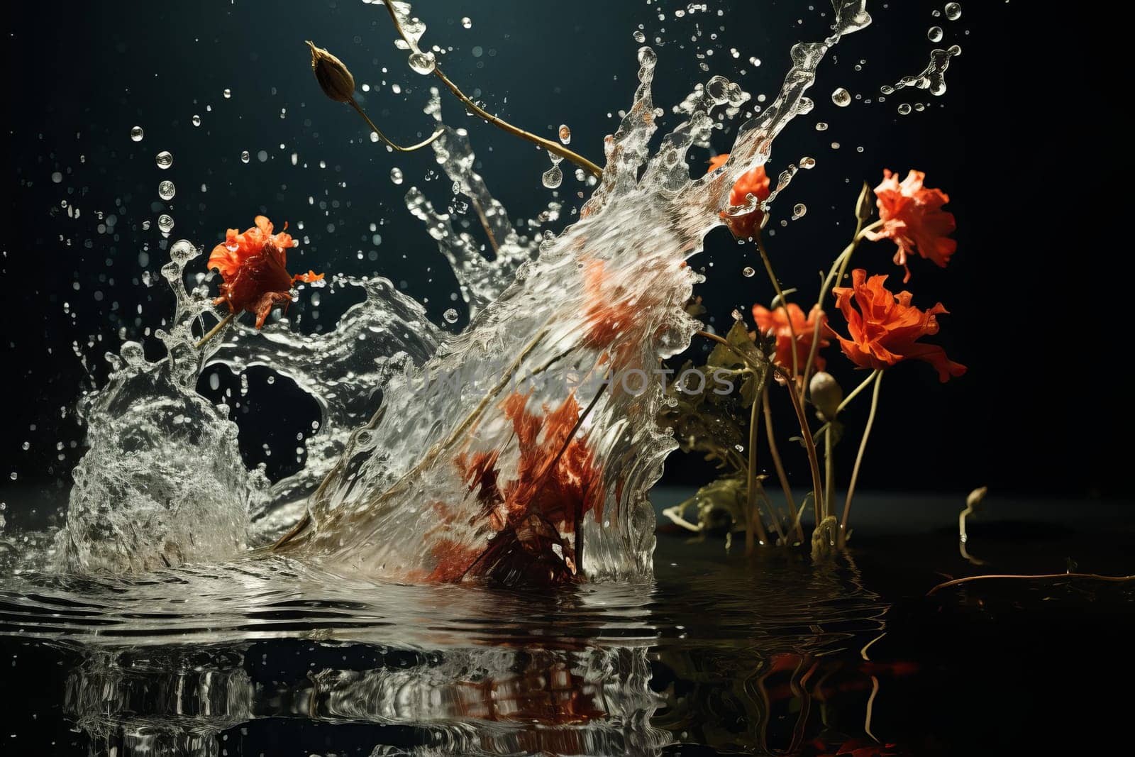 Tranquil Pond calm water splash. Deep photo. Generate Ai