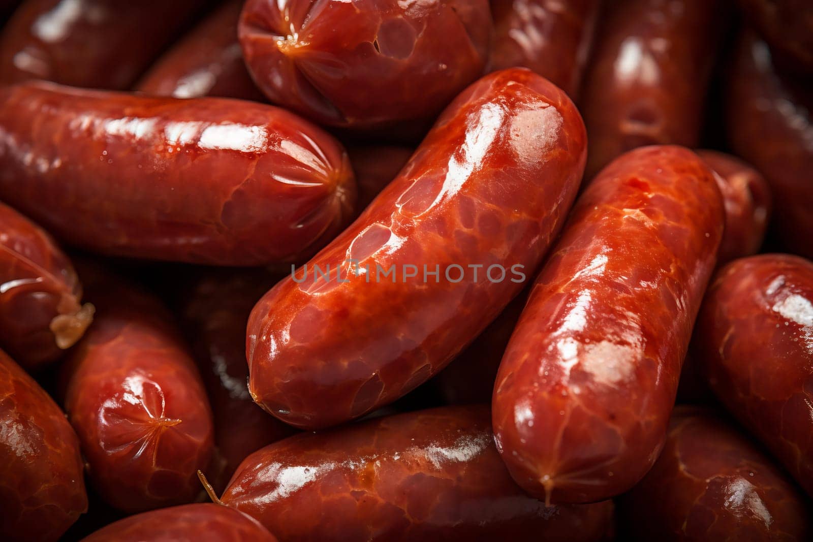 Appetizing Closeup photo of cut polish sausage on wooden board. Sliced smoked pork salami food. Generate ai