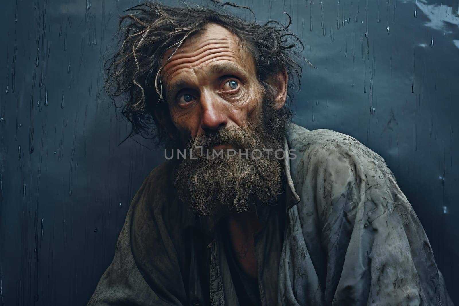 Crowded Poor man street. Social crisis. Generate Ai