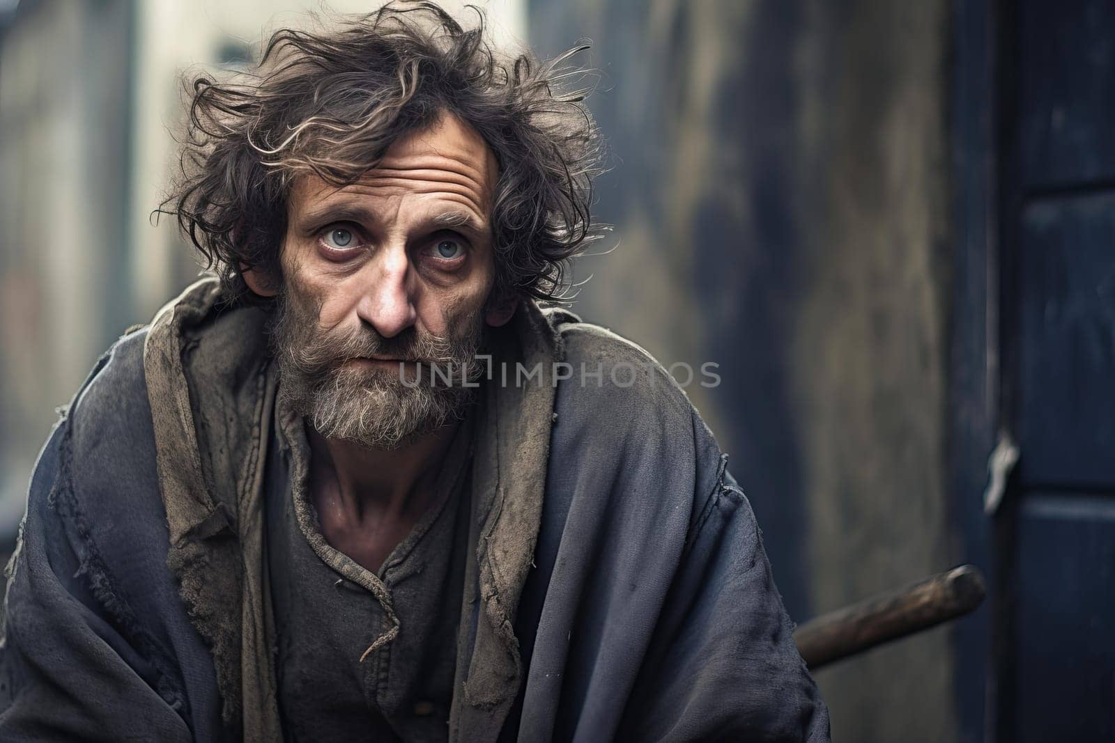 Poor man street. Social crisis. Generate Ai