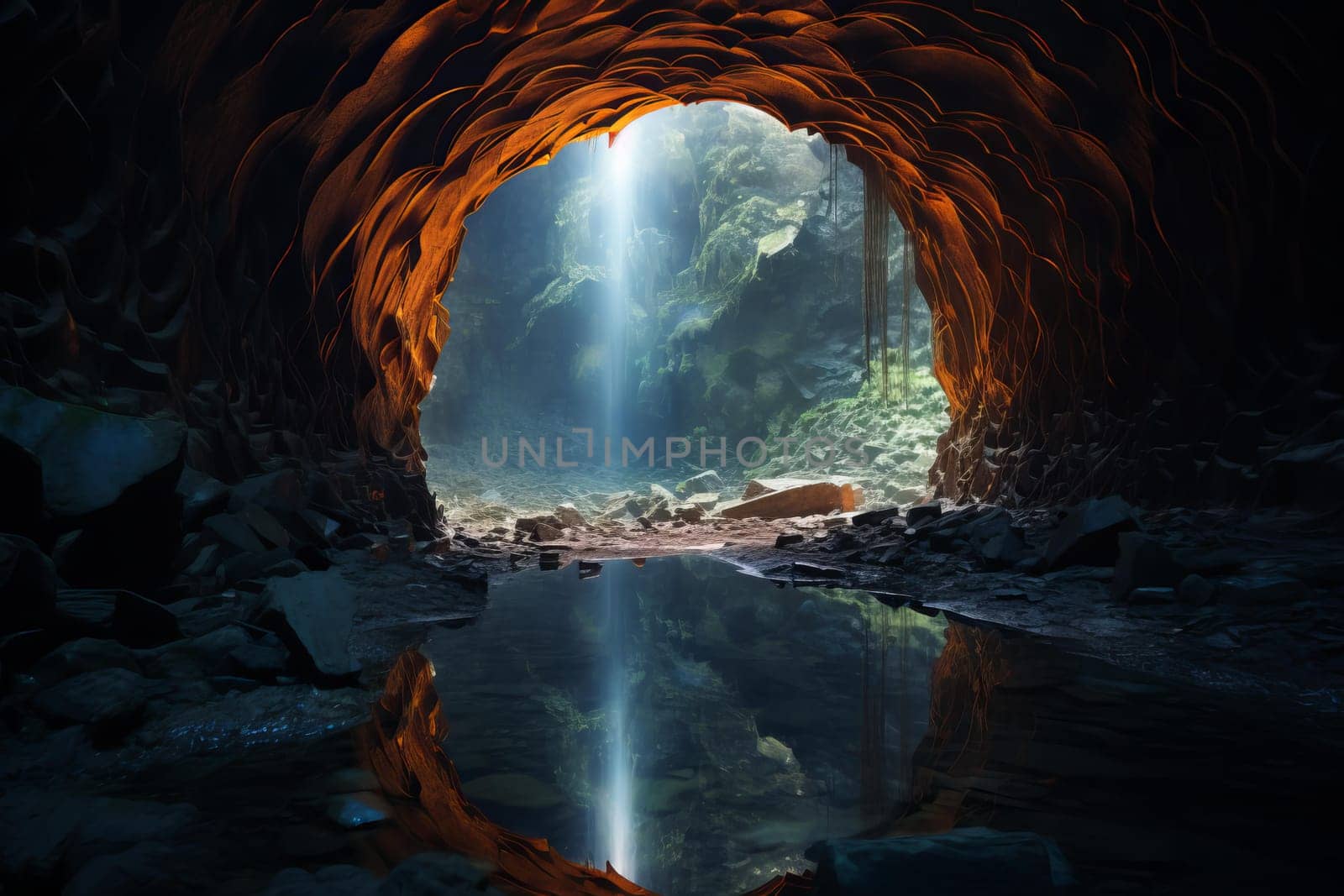 Spectral Portal cave holographic. Carmen cenote. Generate Ai