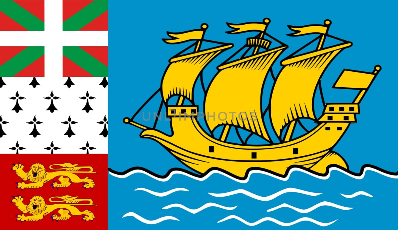 Flag of Saint Pierre and Miquelon. flag on fabric surface. Fabric texture. Island country. Territorial Collectivity of Saint-Pierre and Miquelon. illustration