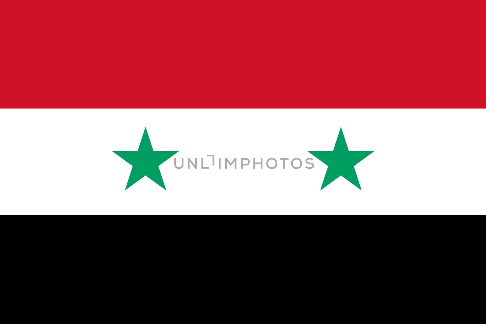 Flag of Syria. Syrian flag on fabric texture. National symbol of Syria. Syrian Arab Republic. Asian country. 3D illustration. Fabric texture