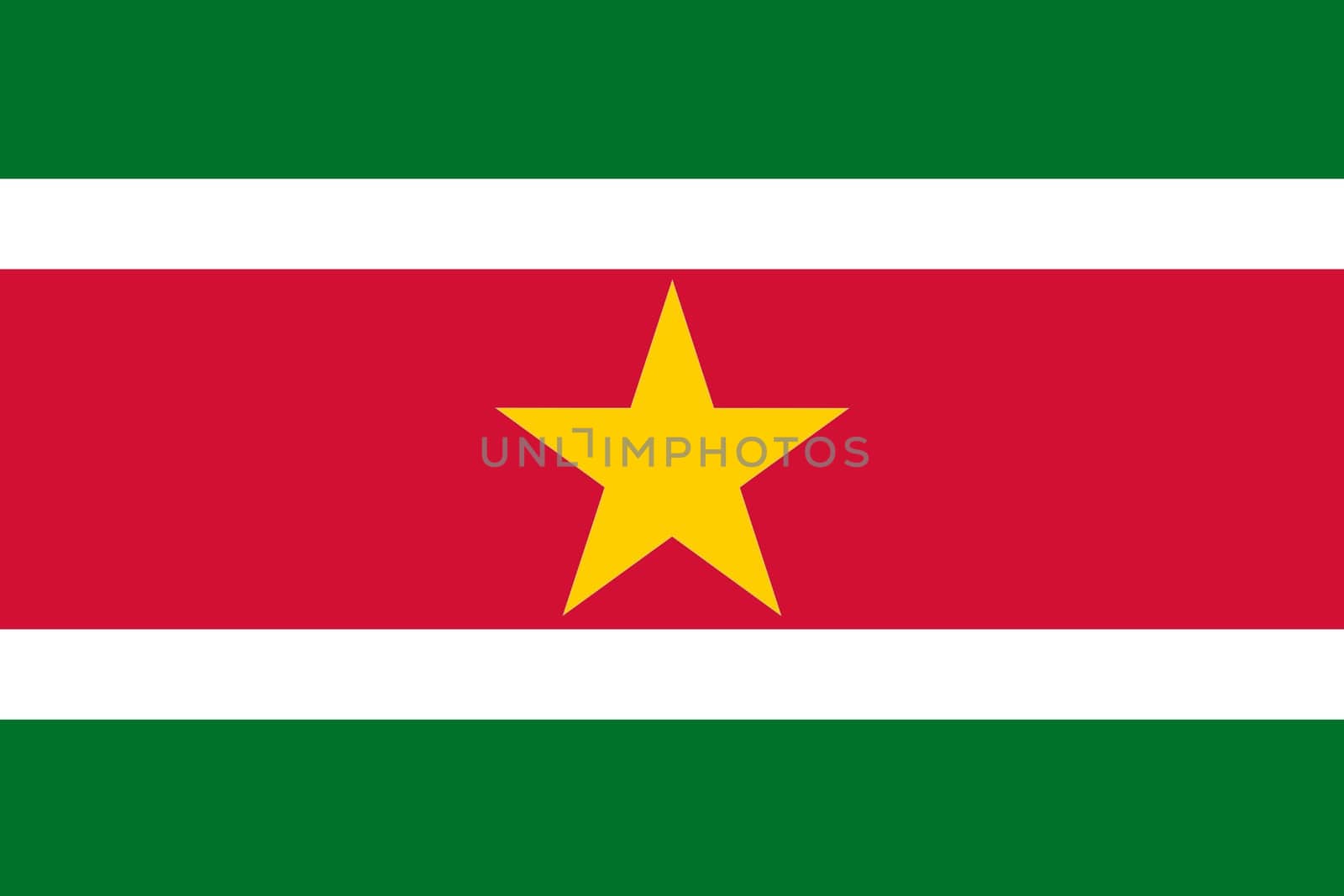 Flag of Suriname. Surinamese flag on fabric surface. Fabric texture. National symbol. Republic of Suriname. Surinamese national flag