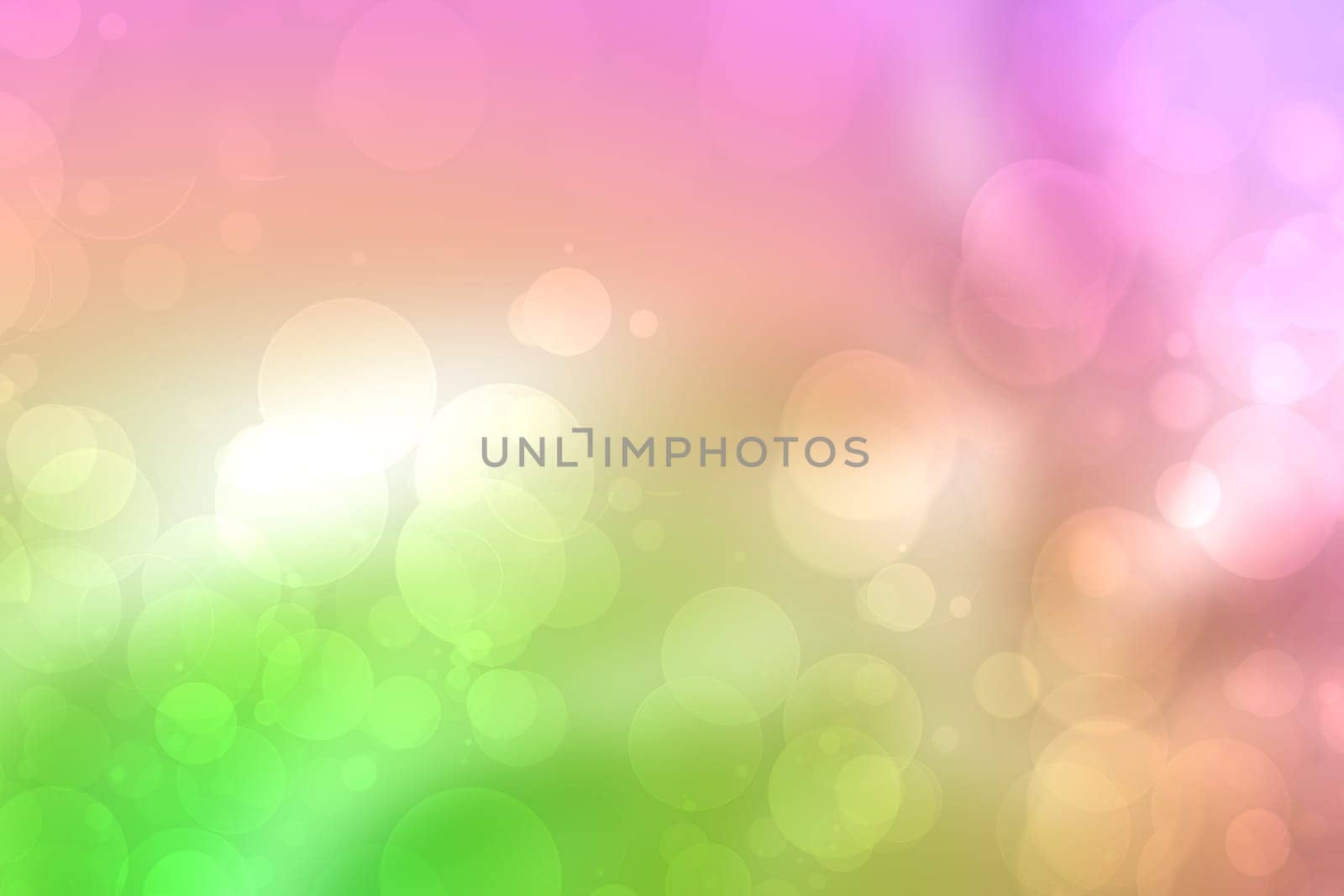 Abstract blurred fresh vivid spring summer light delicate yellow pink green orange bokeh background texture with bright circular soft color lights. Beautiful backdrop illustration.