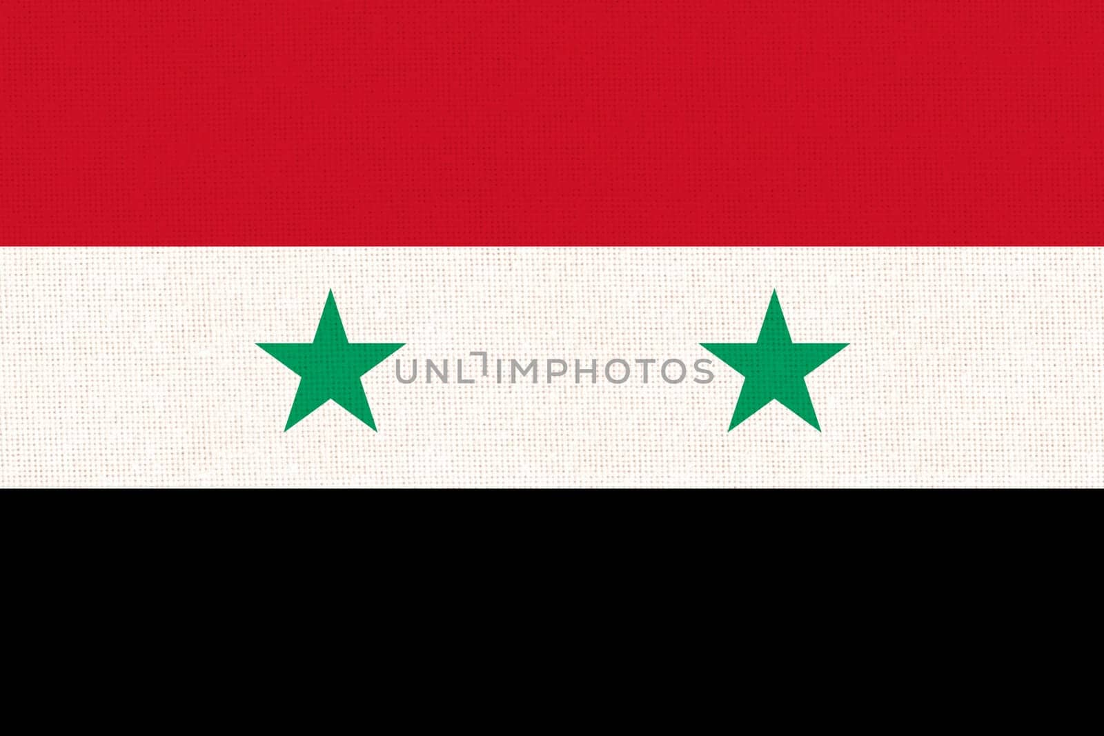 Flag of Syria. Syrian flag on fabric texture. National symbol of Syria. Syrian Arab Republic. Asian country flag illustration. Fabric texture