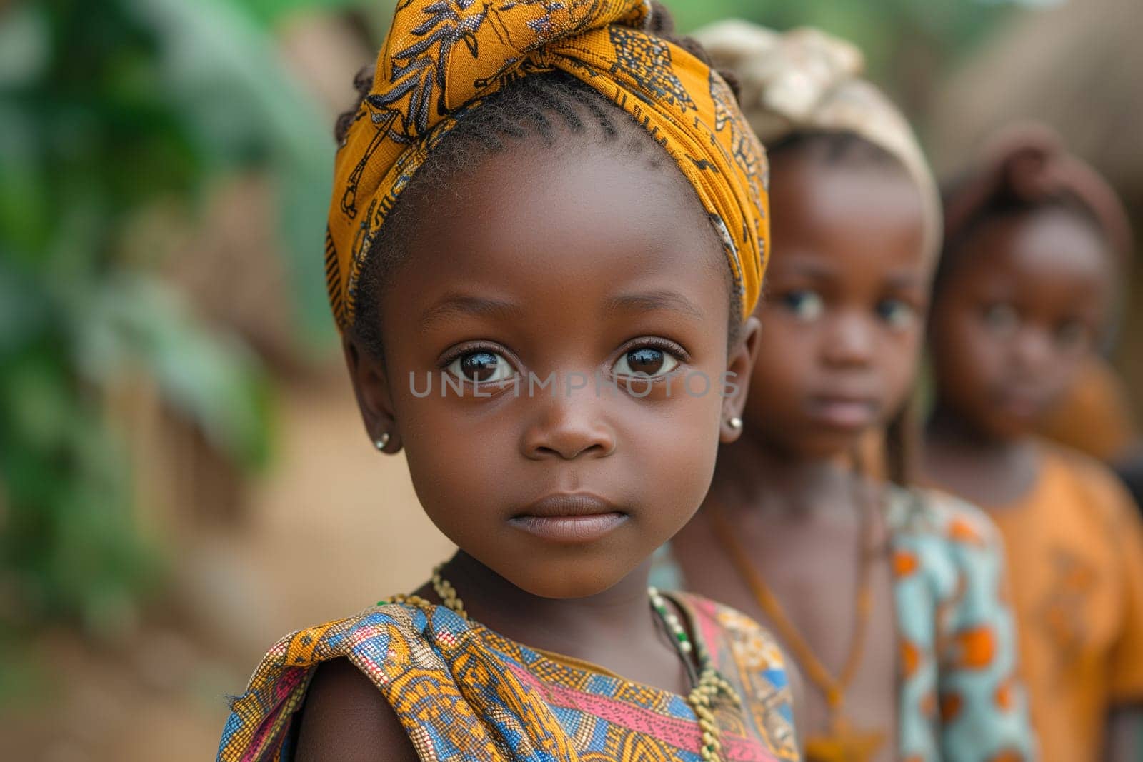 Group of black african children, culture and heritage of Africa, friendship and childhood, portrait of a girl