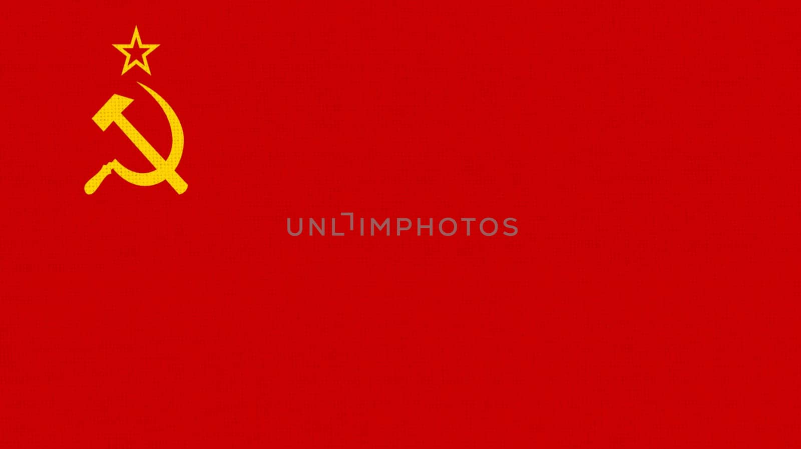 Soviet Flag grange. red flag of USSR. flag of non-existent state. retro symbol. Vintage sign. flag of Soviet Union on fabric surface. Fabric texture. Illustration of national symbol of Social country