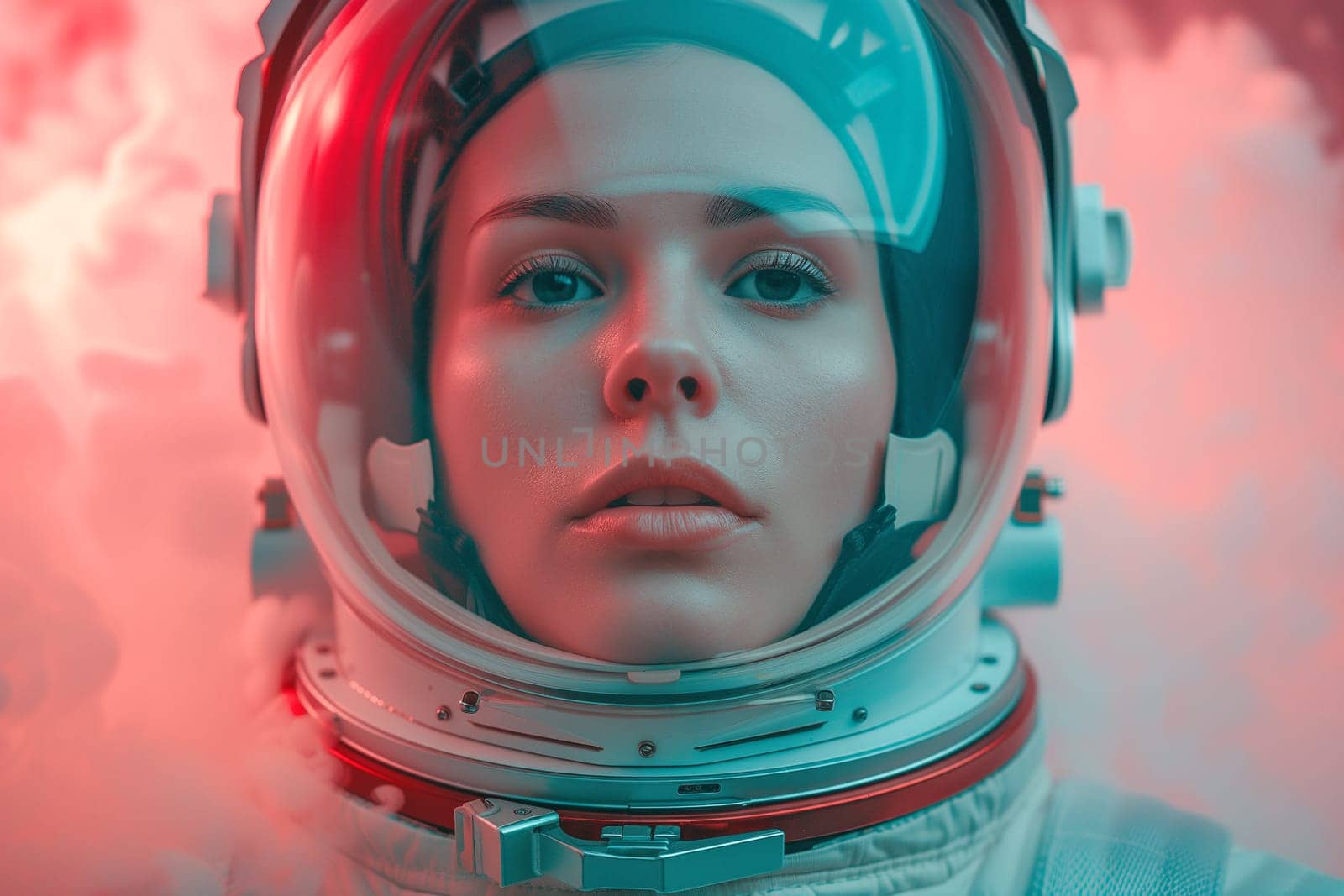 Astronaut wearing a spacesuit surrounded by clouds, travel to a new galaxy, planet earth from the space, exploration of the cosmos, walking on a planet