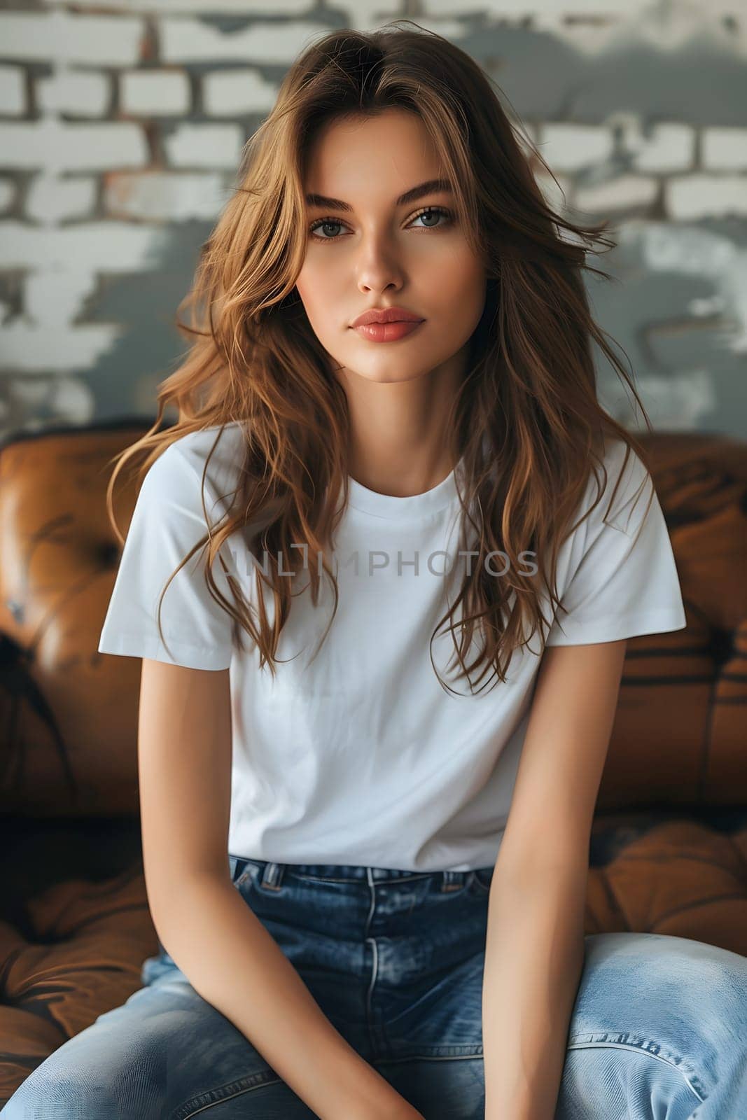 Women's White Short Sleeve Round Neck T-Shirt Mockup It is a useful tool for clothing designers to help visualize T-shirts before actual production Save time and money and makes it easier to decide.