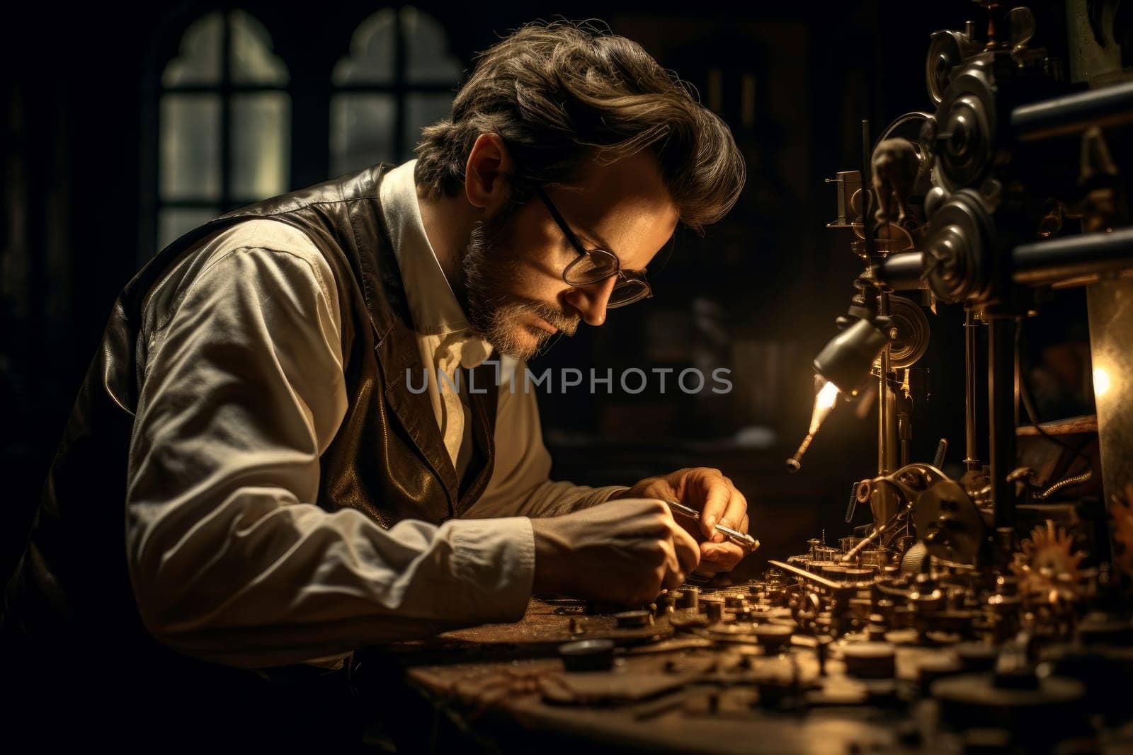Meticulous Locksmith working metal. Safety job. Generate Ai