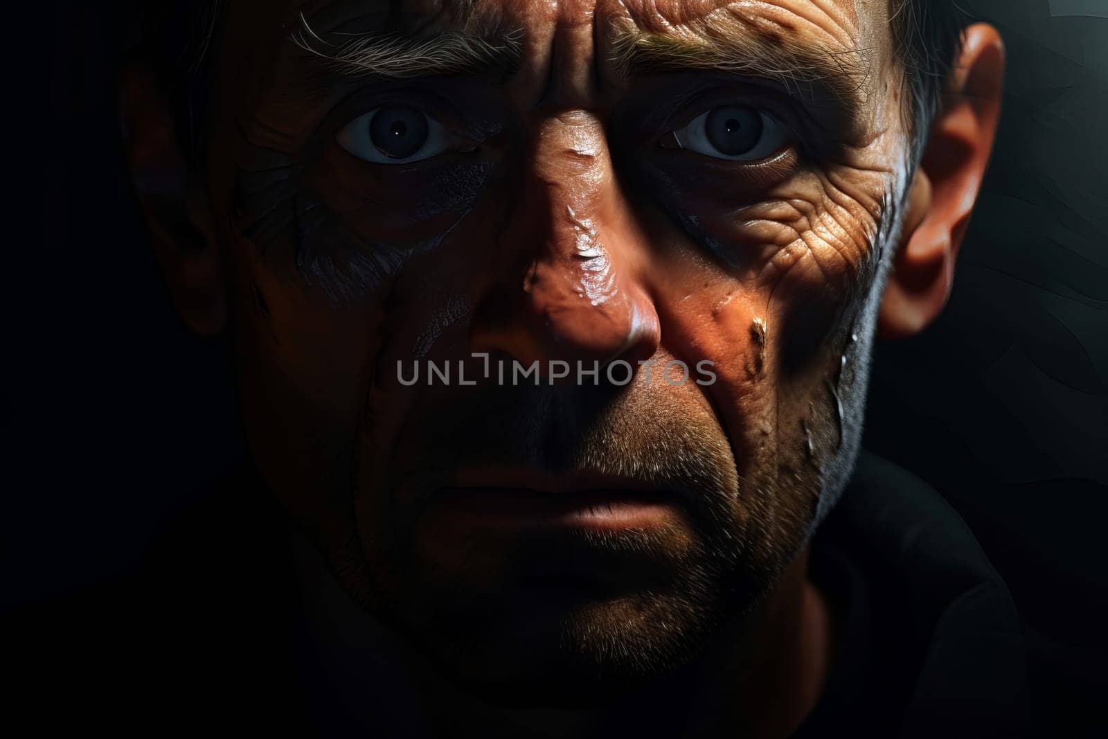 Enveloping Man face fog. Horror person. Generate Ai