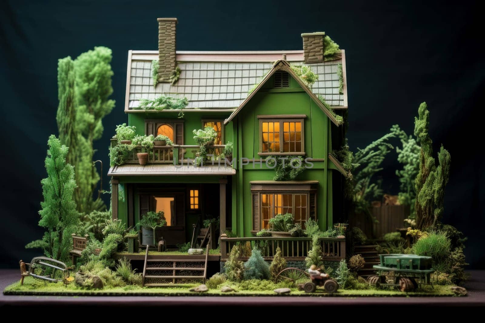 Compact Model green house. Grass sale. Generate Ai