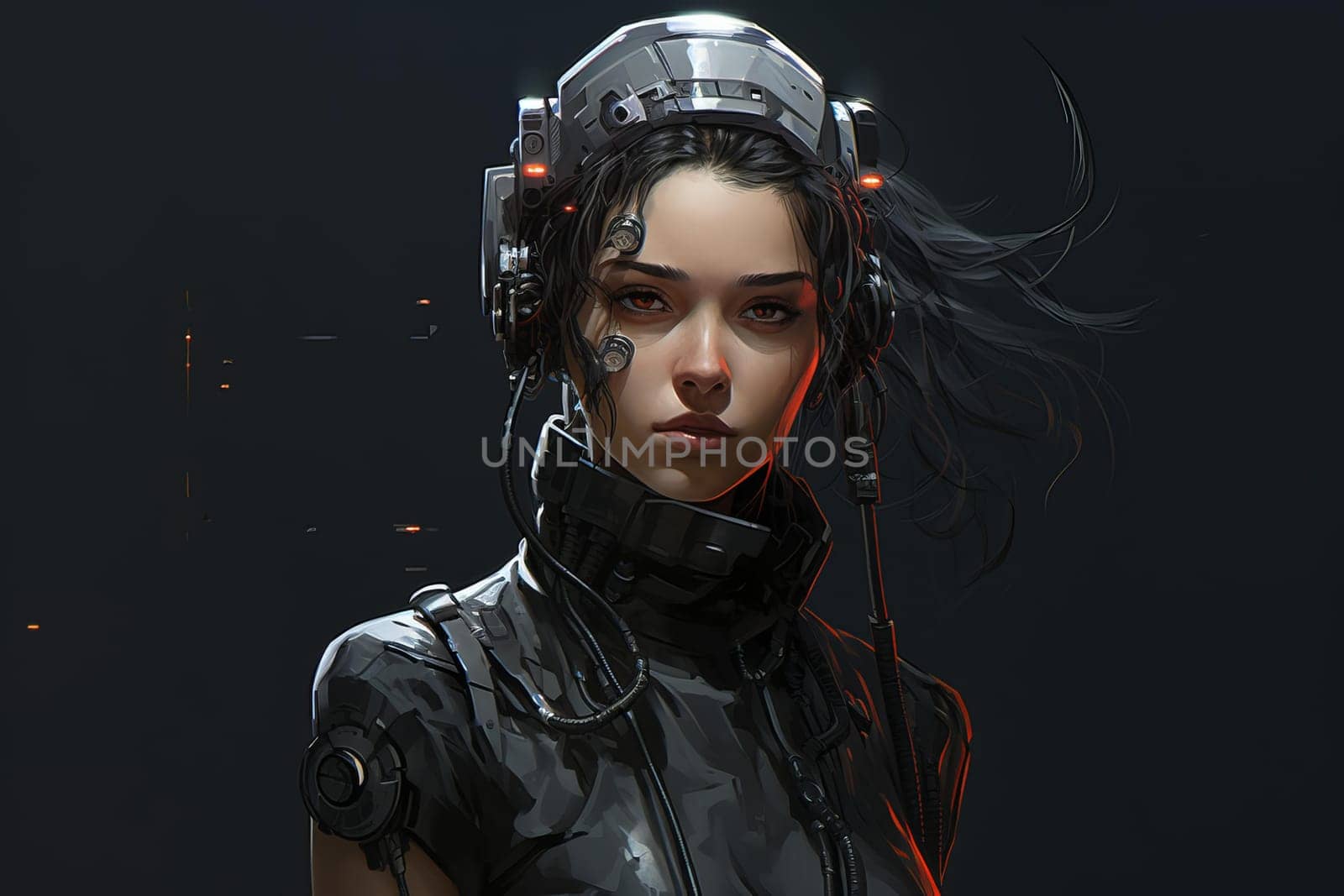 Cyberpunk female character street portrait. Sexy woman. Generate Ai