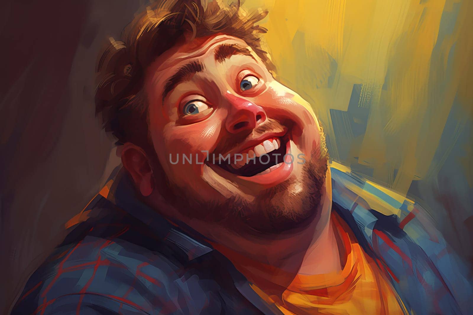 Portrait of cheerful chunky man sitting in pub. Smiling man holding glass of beer. Generate ai