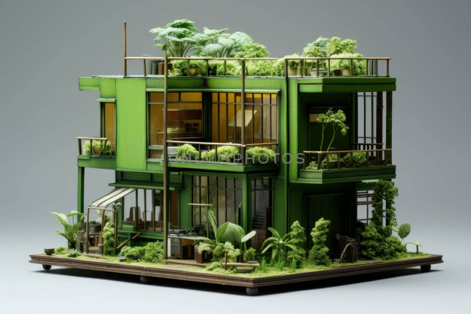 Modern Model green house. Grass sale. Generate Ai
