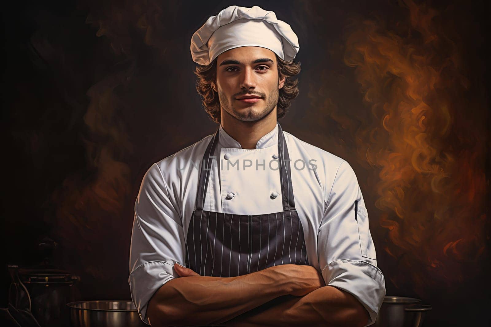 Seasoned Portrait male chef. Food restaurant. Generate Ai