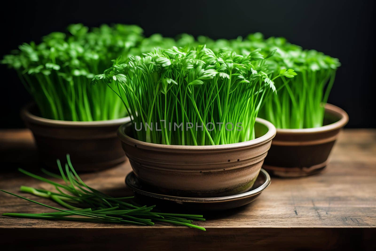 Vibrant Potted green chives. Fresh summer food. Generate Ai